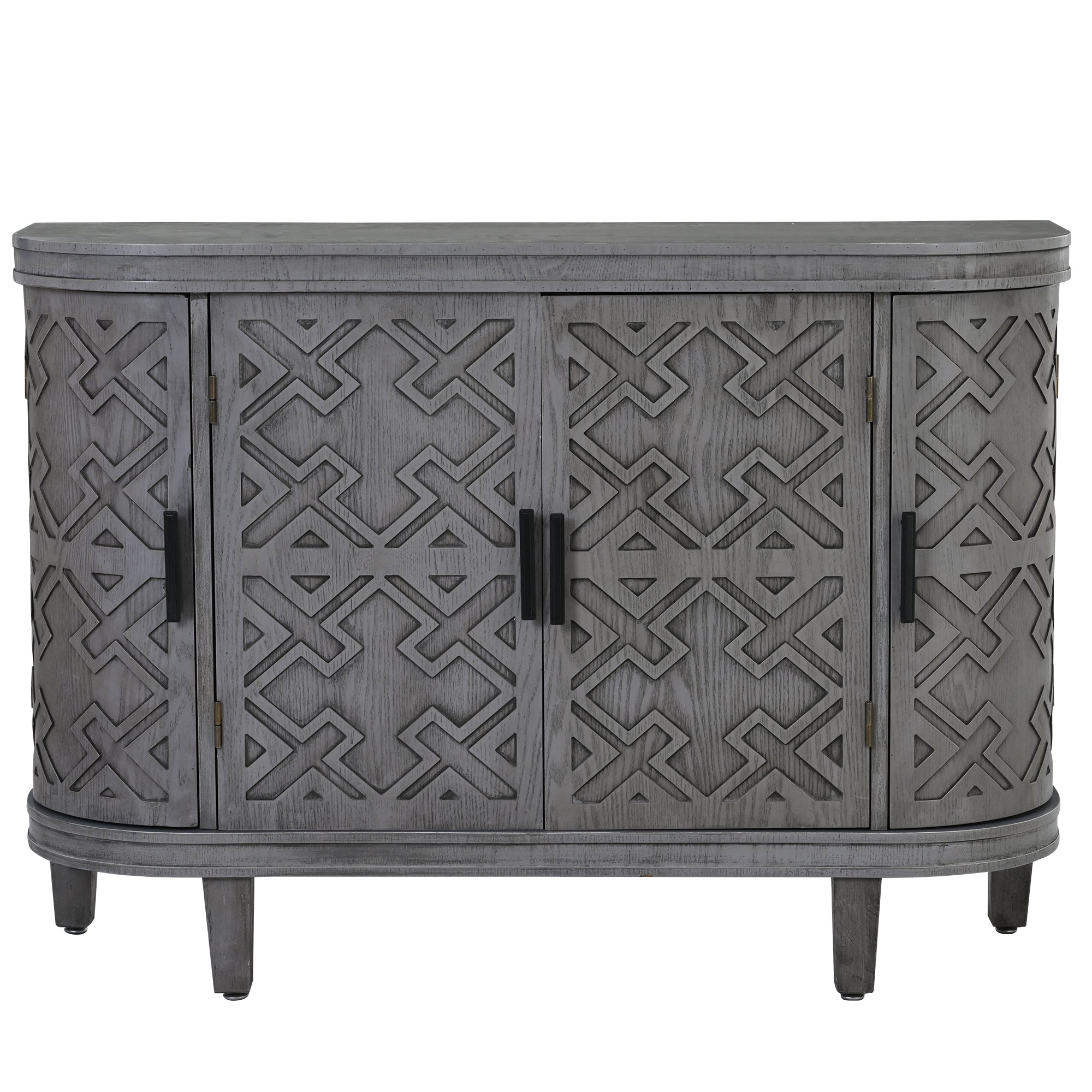 Accent Storage Cabinet Sideboard Wooden with Antique Pattern Doors - Grey