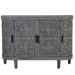 Accent Storage Cabinet Sideboard Wooden with Antique Pattern Doors - Grey