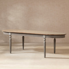 Colette 94' Reclaimed Wood Oval Dining Table, Antique Natural Brown & Antique Blue-Grey Reclaimed Pine Wood