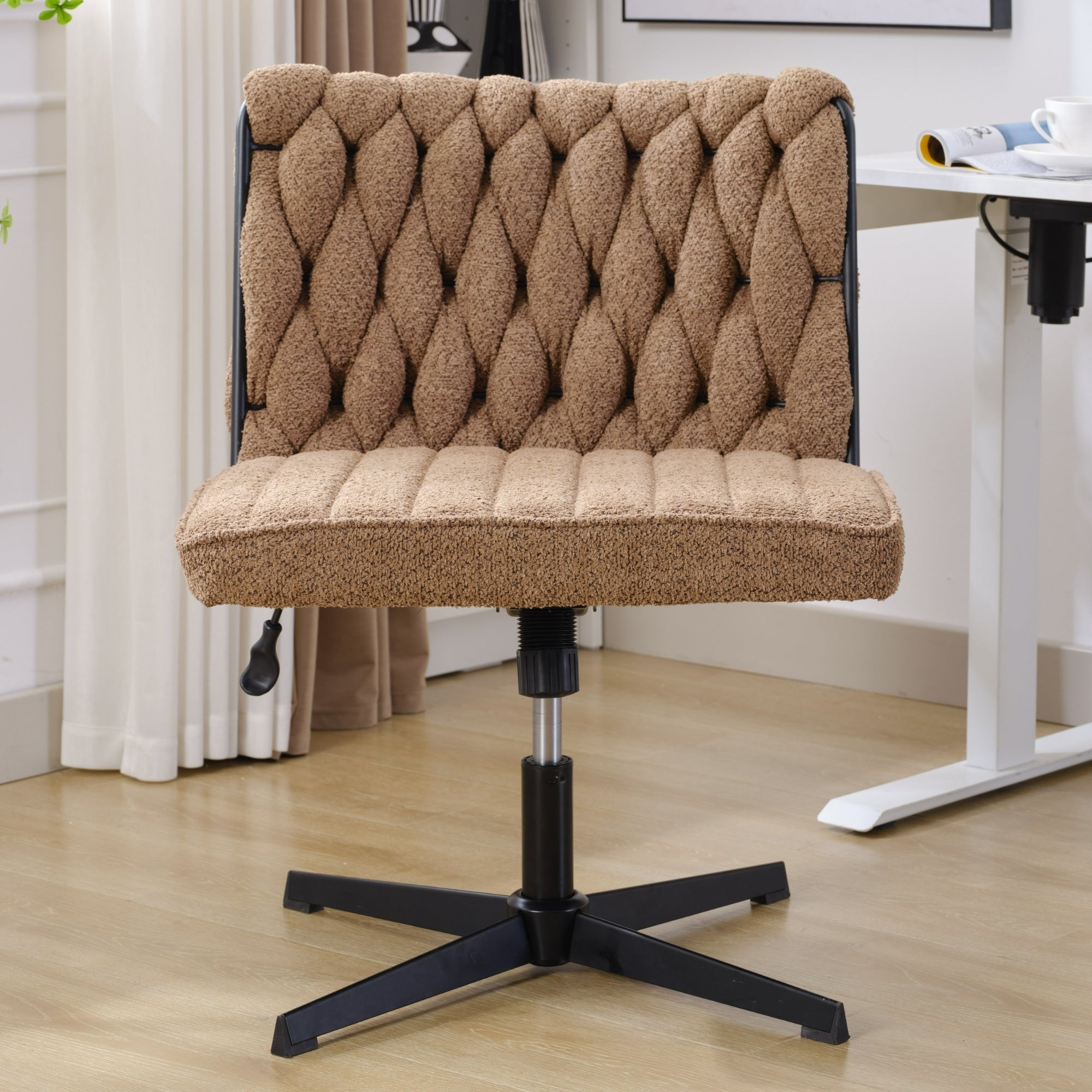 Armless Office Desk Chair No Wheels, Brown