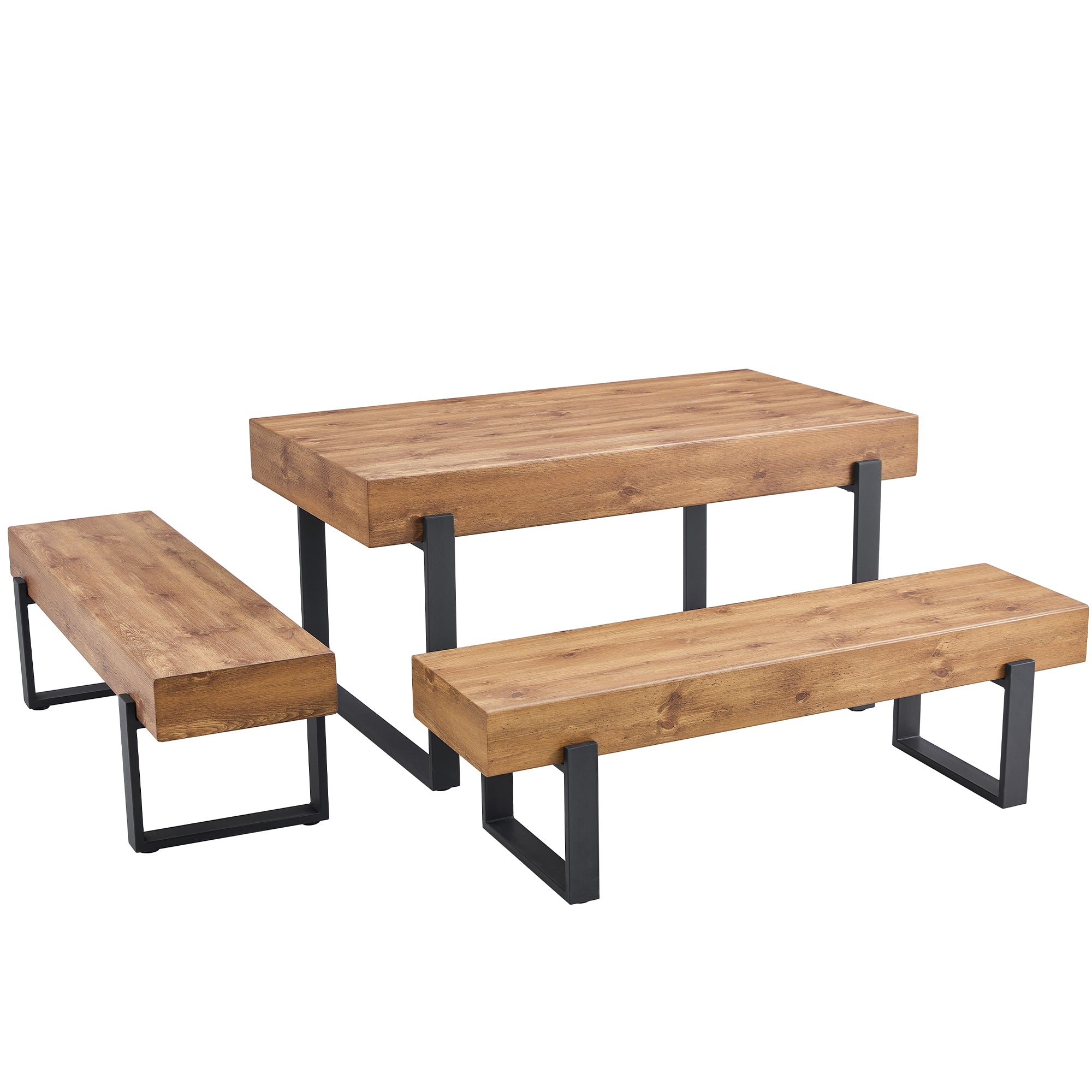 3-Piece Dining Table Set for 4 People, 59" Kitchen Table Set with 2 Bench, Dining Room Table with Heavy-Duty Frame, Easy Assembly - Natural Wood Wash
