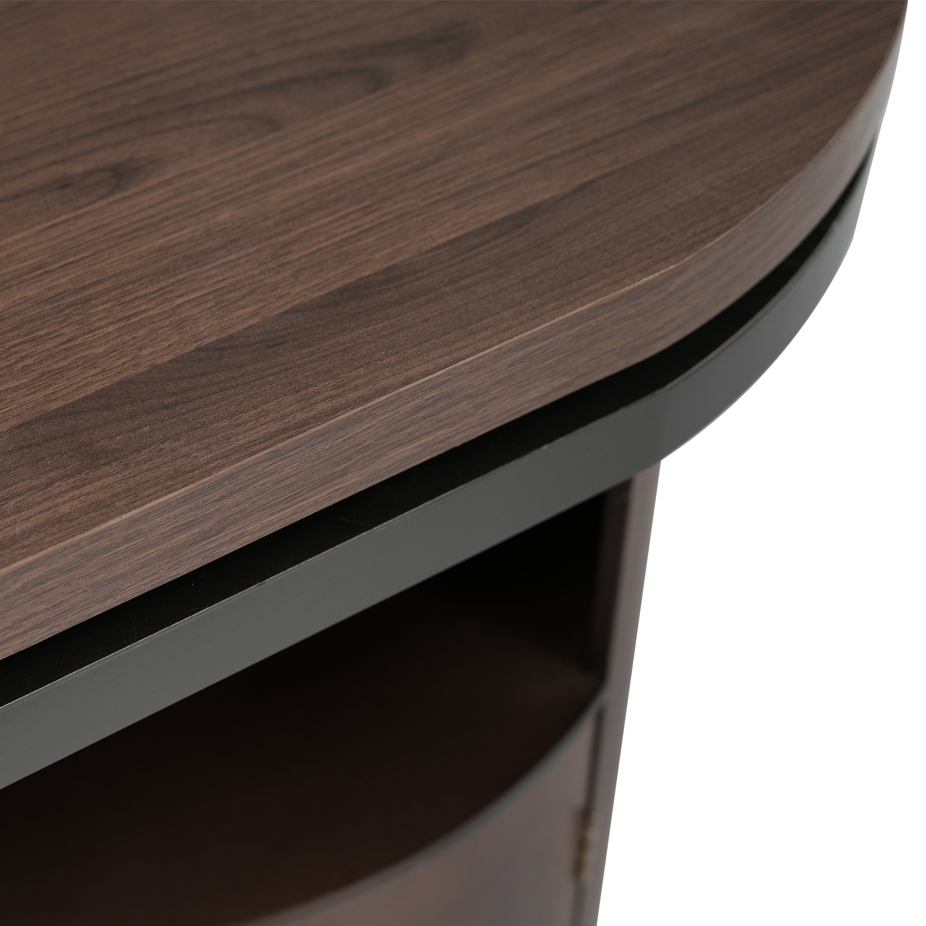 Modern L Shaped Desk in Walnut with 1 Cabinet and Open storage, 360° Wood Rotating Desk 56.92"  - Walnut