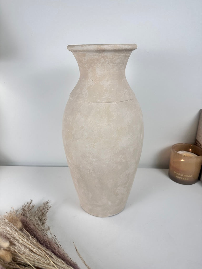 Roman Style Ceramic Vase Hand-painted  16" tall - Light Beige/Sand washed