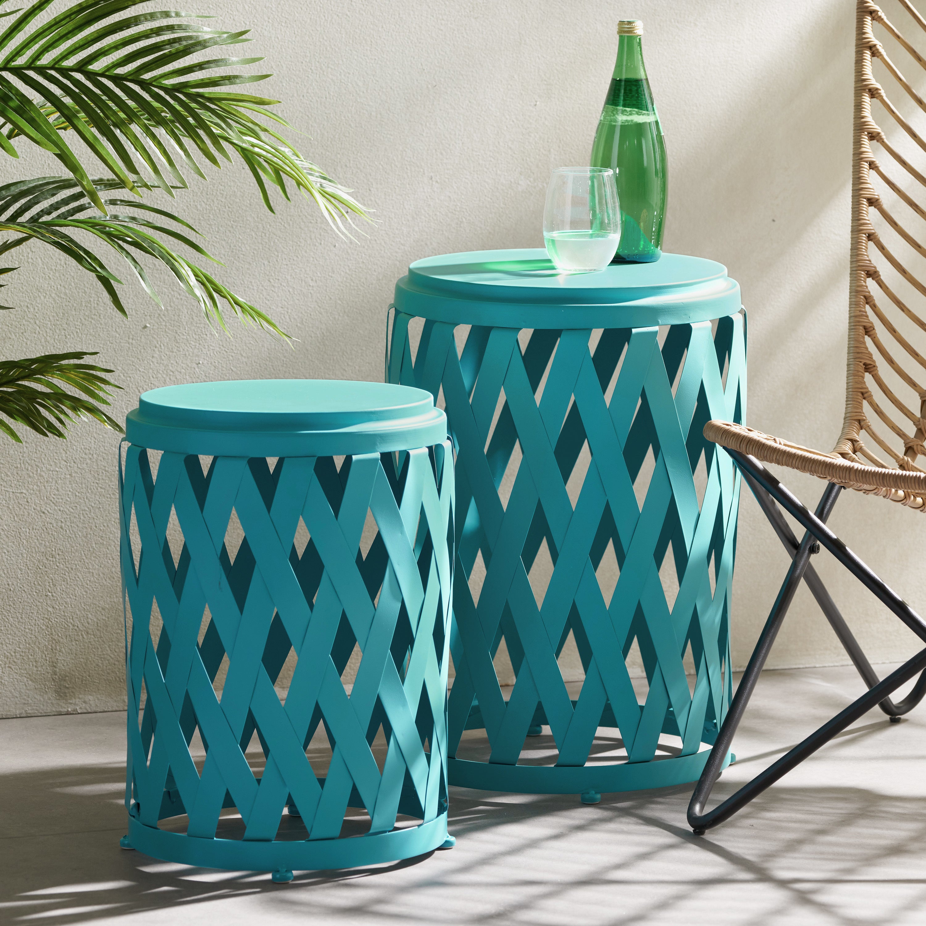 Set of 2 Accent Outdoor Table - Teal