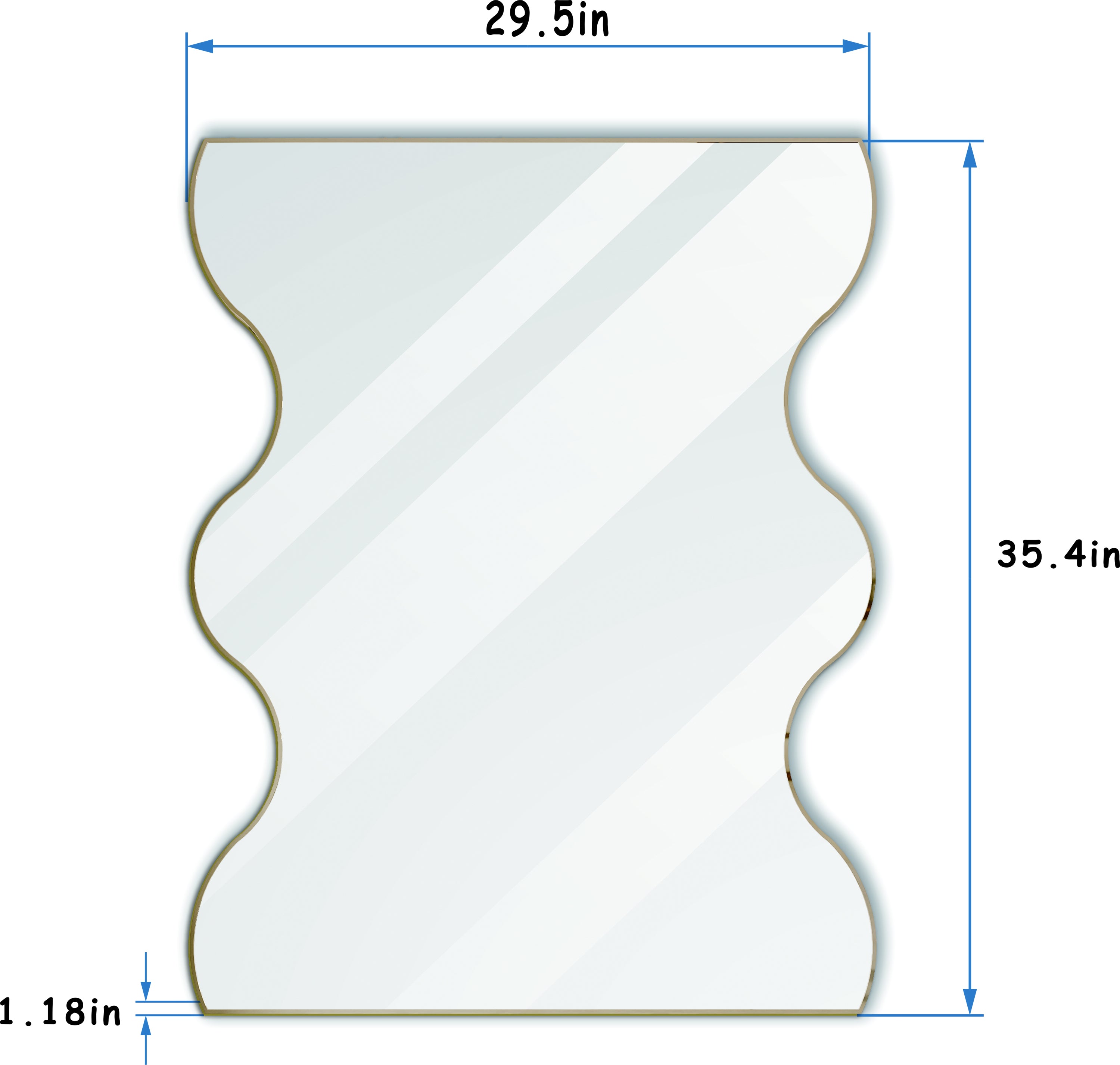 Wall Mirror 30x35 Inch Golden Rectangular Mirror with 2 Wavy Sides Metal Framed Mirror