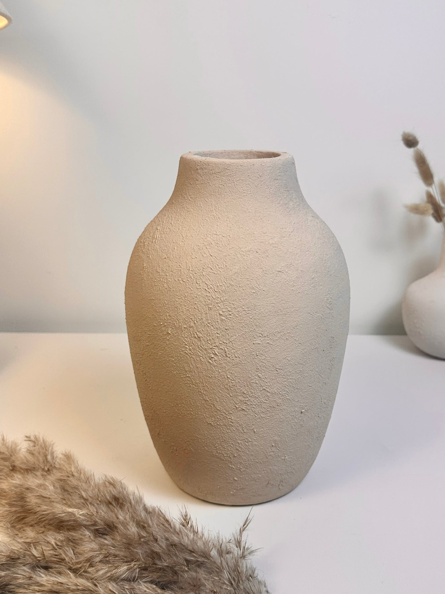 Minimalist Textured and Hand-Painted Ceramic Vase 10.5" tall -  Sand Tan