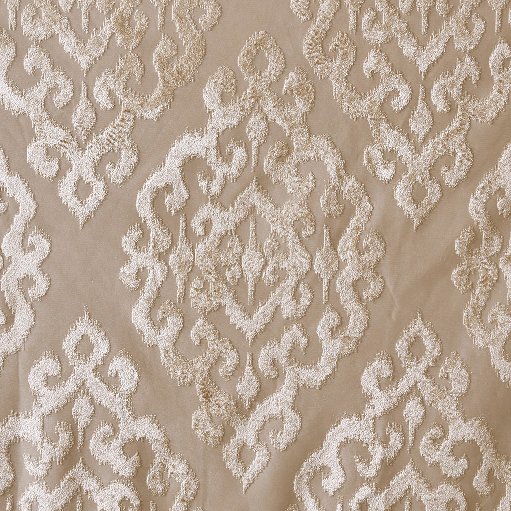 2-PK 50x84" Knitted Jacquard Damask Total Blackout Grommet Top Curtain Panel Pair - Champagne