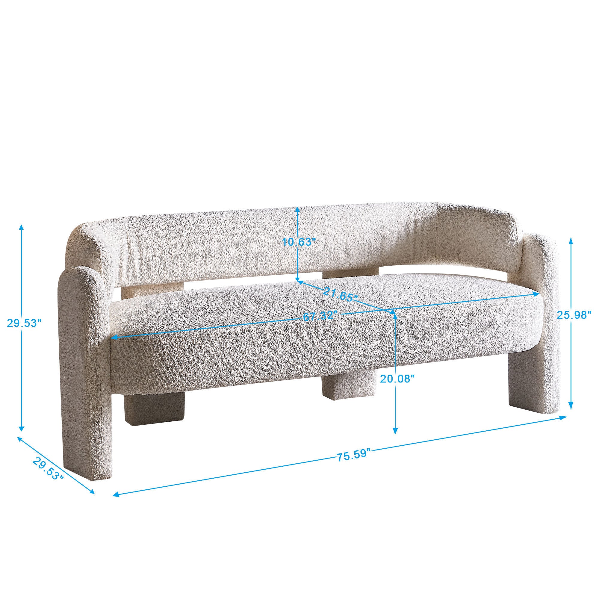 75.59" Wide Boucle Upholstery Modern Sofa for Living Room - Beige