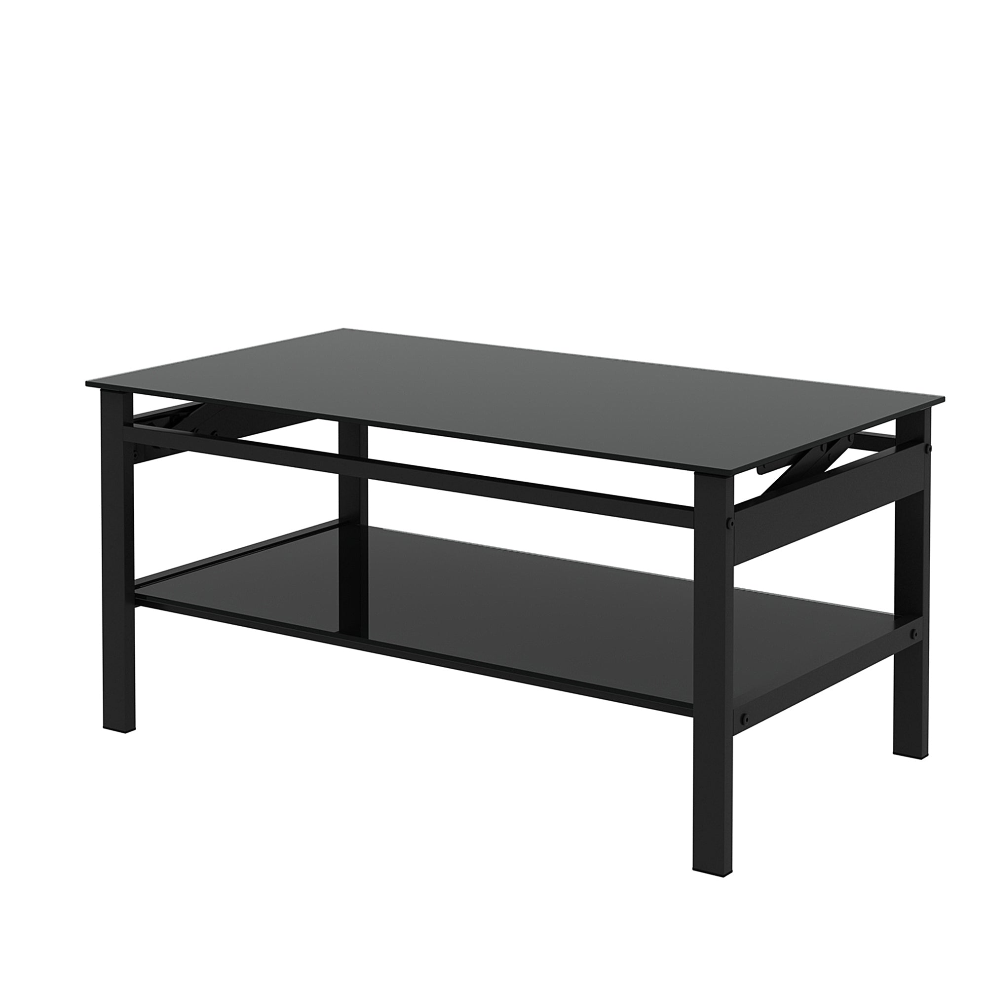 Modern Simple 2-Layer Tempered Glass Coffee Table - Black