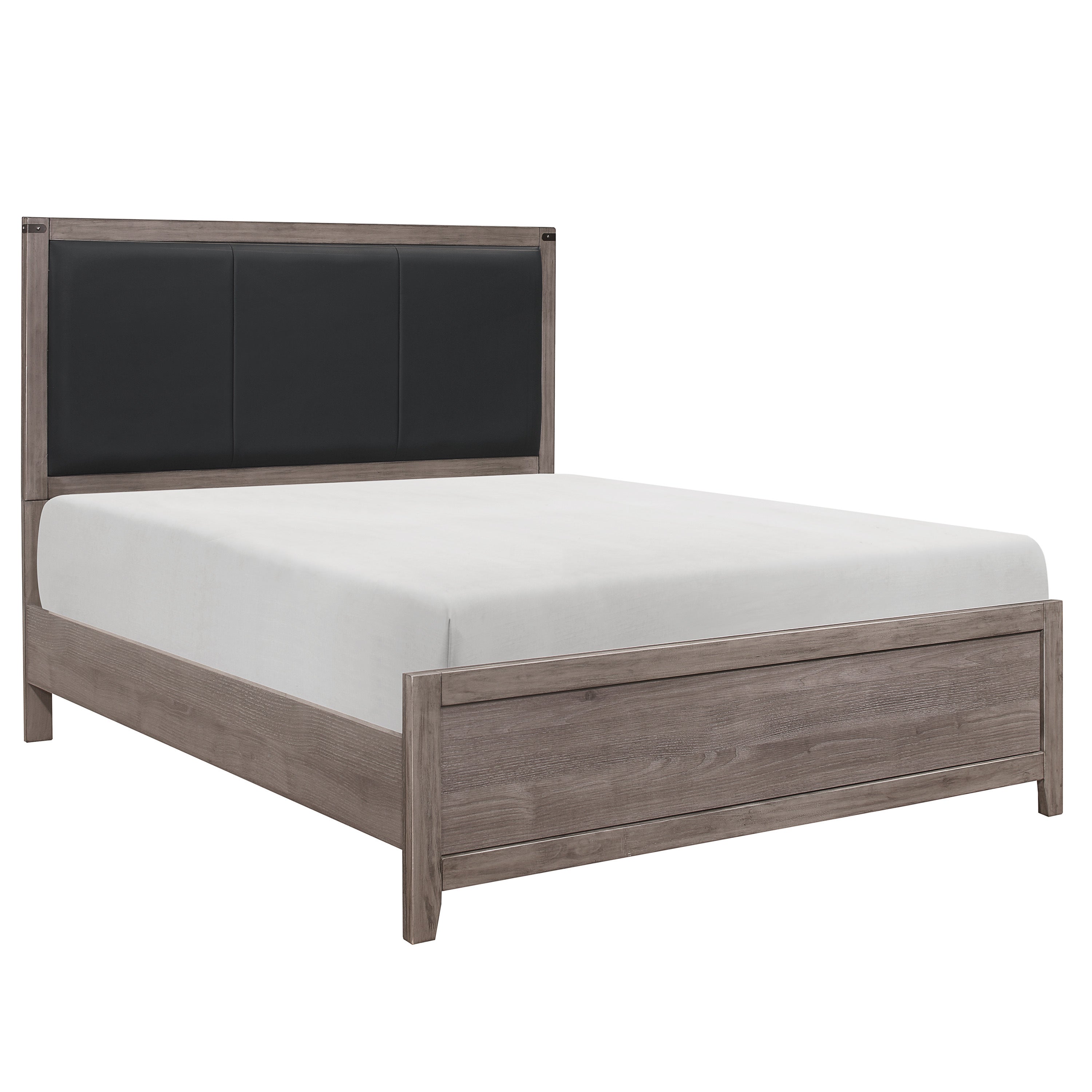 Queen Bed Black Faux Leather Upholstered Headboard - Brownish Grey Finish