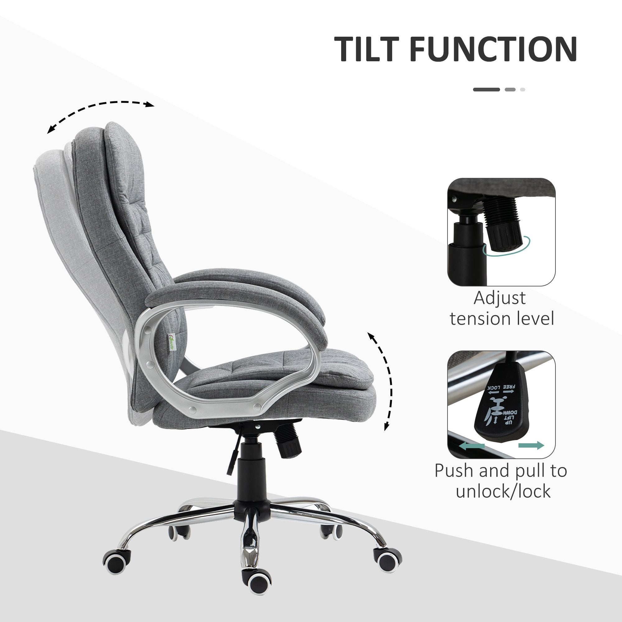 High Back Home Office Chair with Adjustable Height - Grey