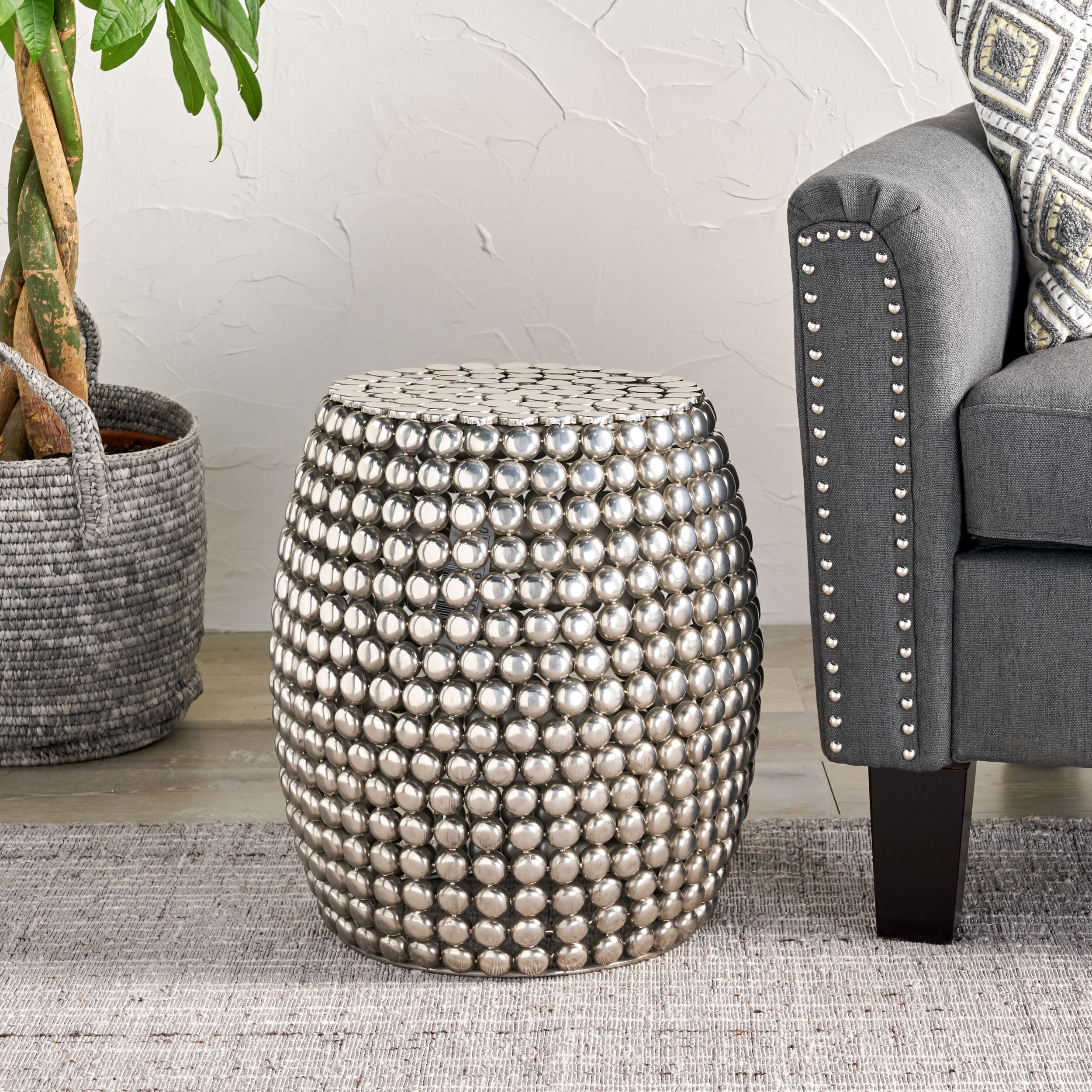 Barrel Shape Metallic Colors Side Table - Nickel Iron