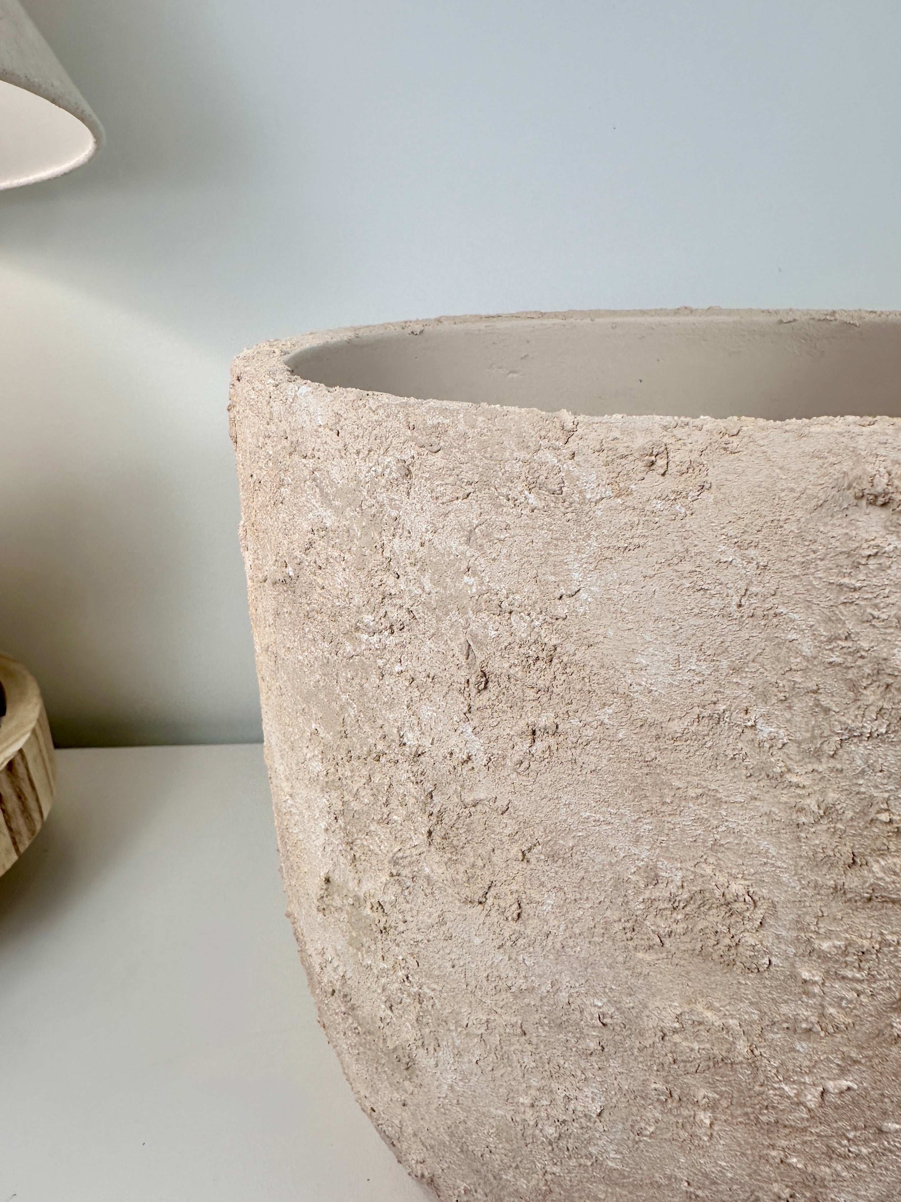 9" tall Minimalist Hand-Painted & Textured Planter Pot with drainage hole - Sand wash