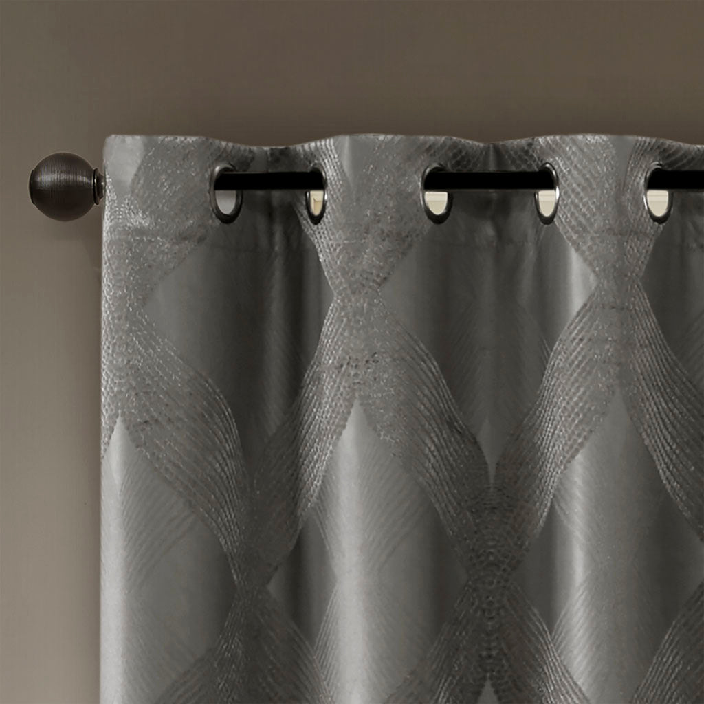 50x95" Ogee Knitted Jacquard Total Blackout Curtain Panel - Charcoal (1 panel only)