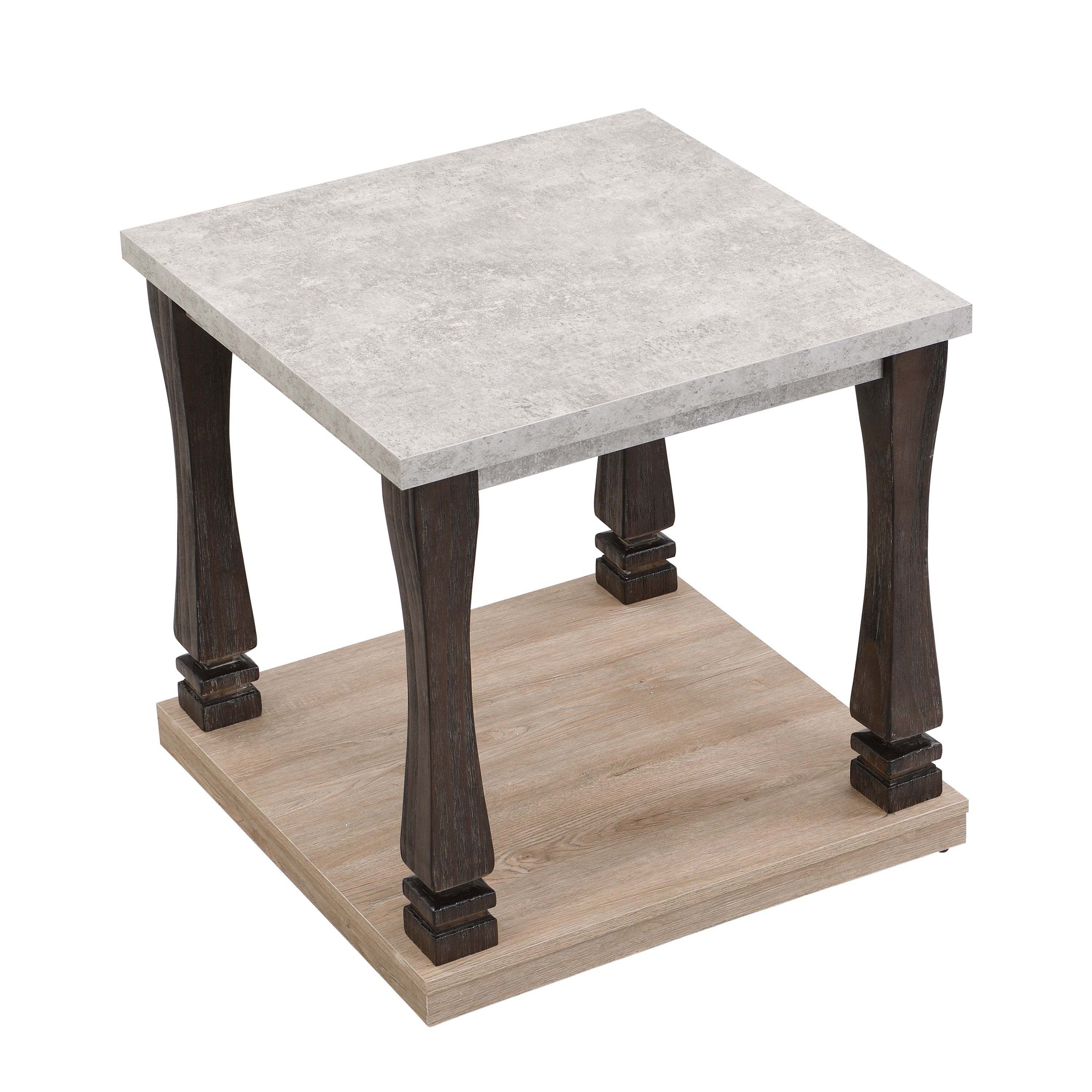 Mid-Century Rectangle End Table for Living Room, Wood Side Table with 2-Tier Storage Shelf - Grey Tabletop