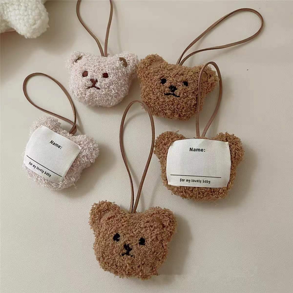 Decorative Teddy Bear Plush Hanging Charms, Baby Name Pendant Ornaments, Brown or Beige