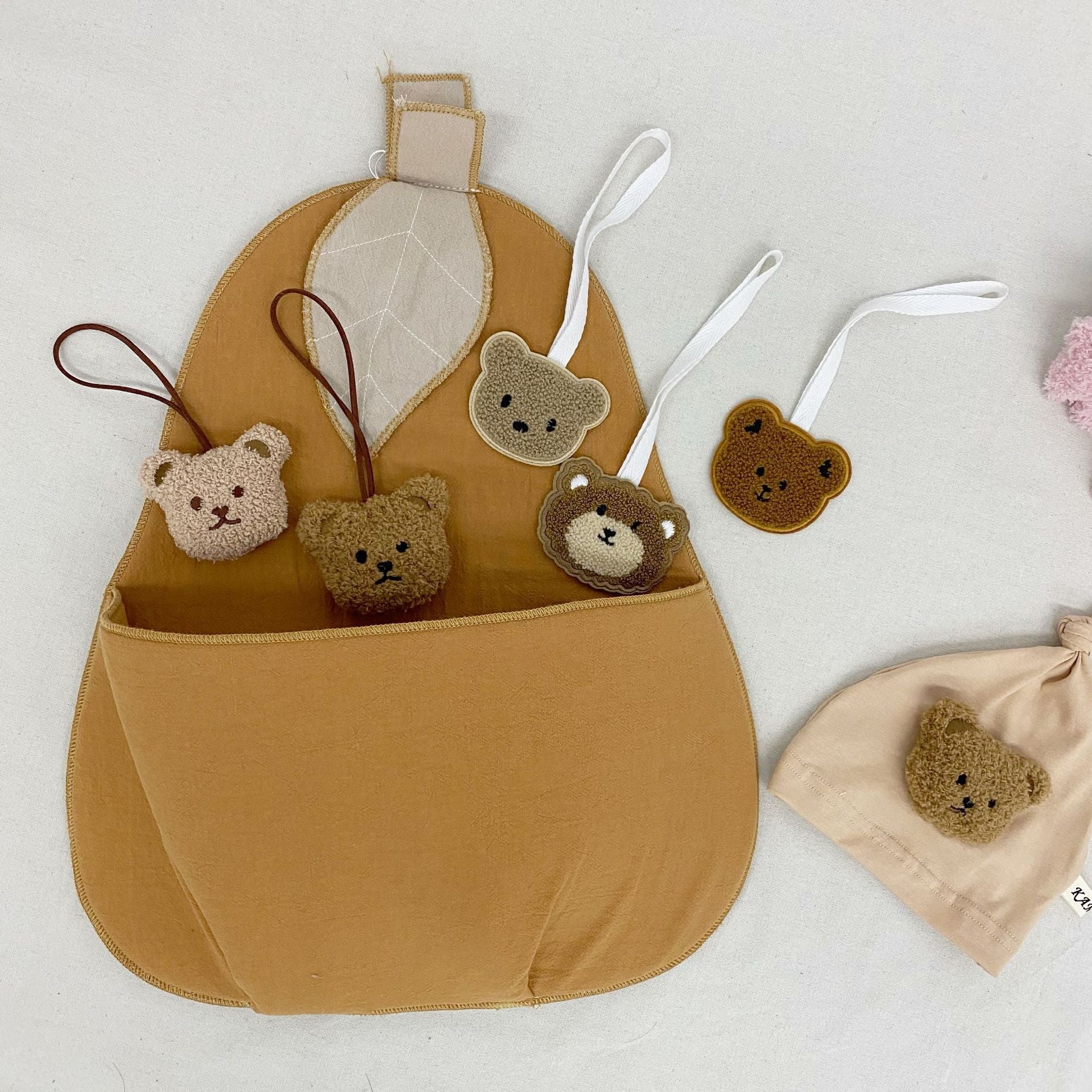 Decorative Teddy Bear Plush Hanging Charms, Baby Name Pendant Ornaments, Brown or Beige