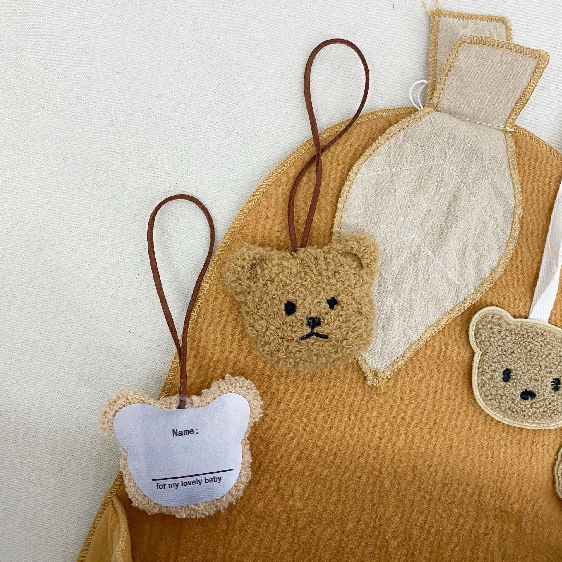 Decorative Teddy Bear Plush Hanging Charms, Baby Name Pendant Ornaments, Brown or Beige