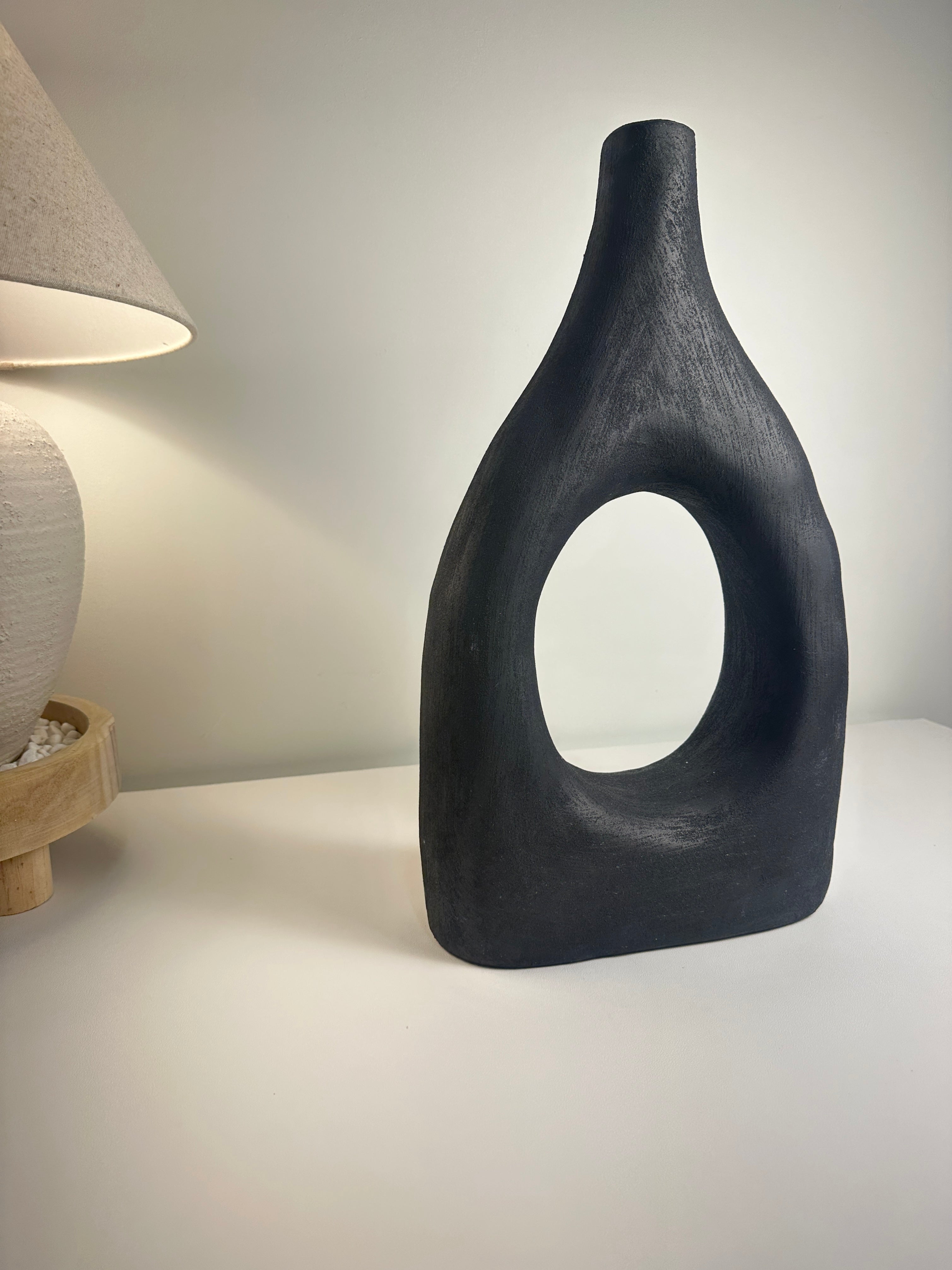 Modern Art Deco Minimalist Metal Vase 18" Black
