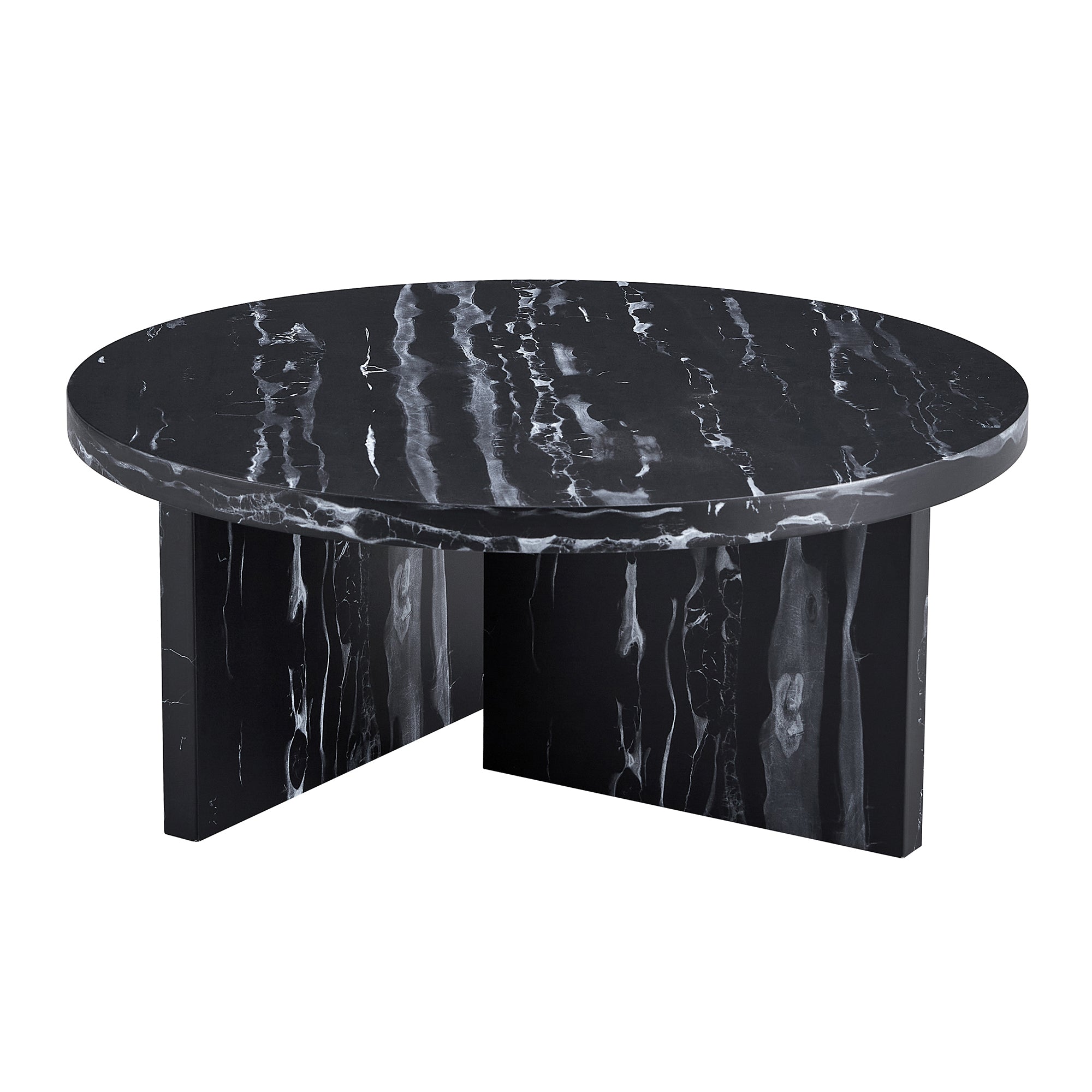 Modern Circular Coffee Table with Texture - Black