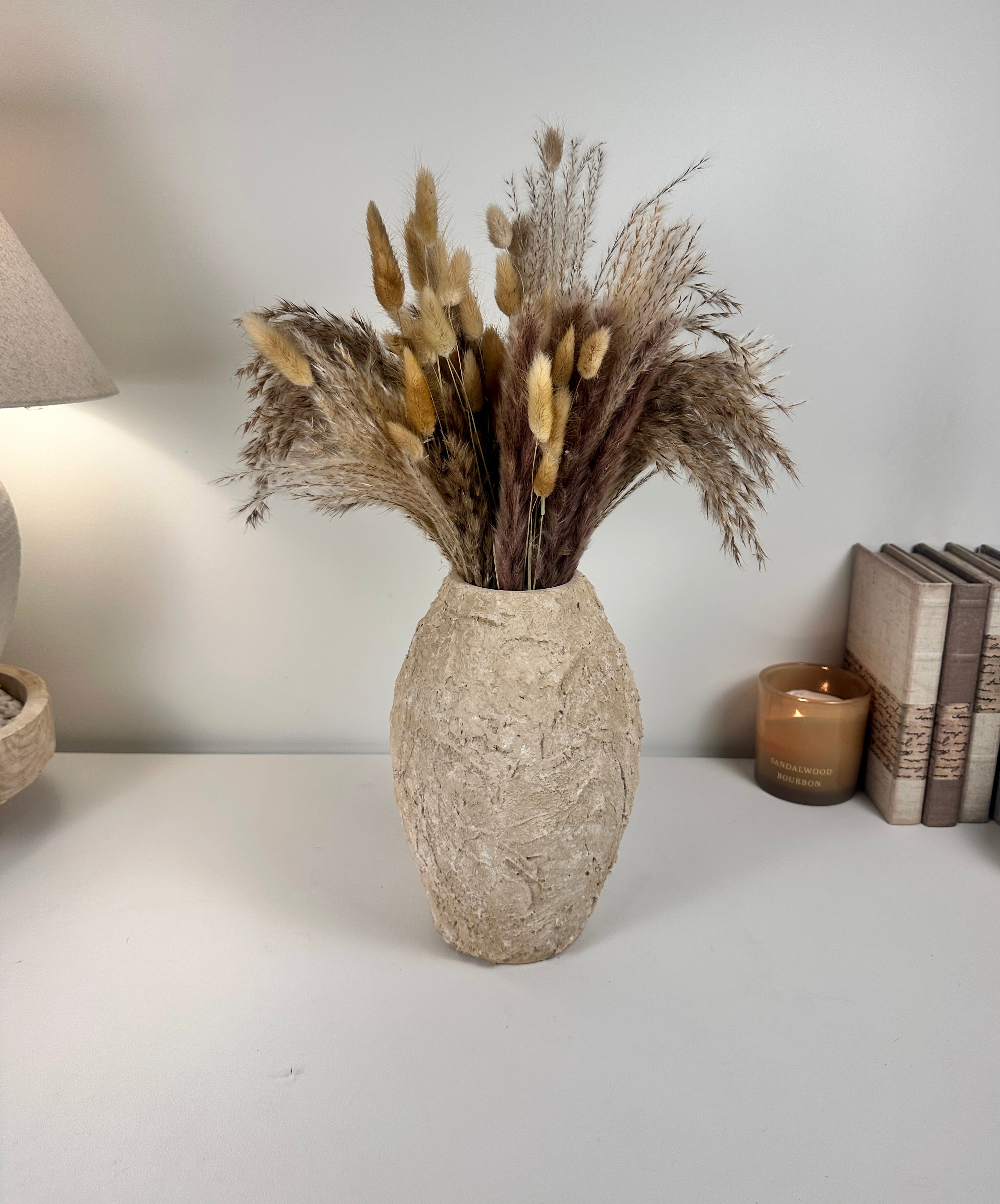 Rustic Minimalist Textured Hand-painted 10.5" tall - Beige Tan washed