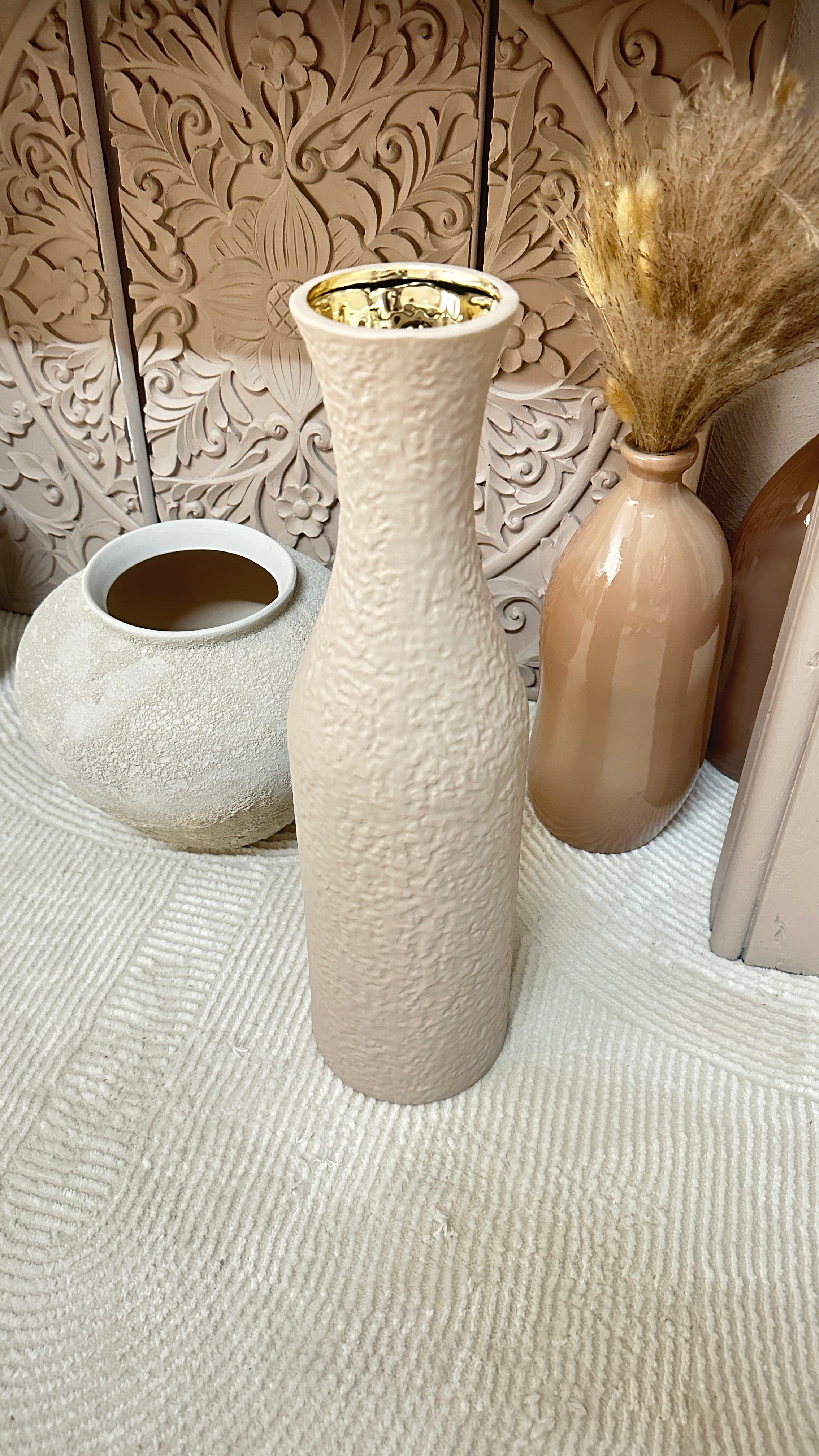 Minimalist Floor Vase 20" tall, Tan Matte