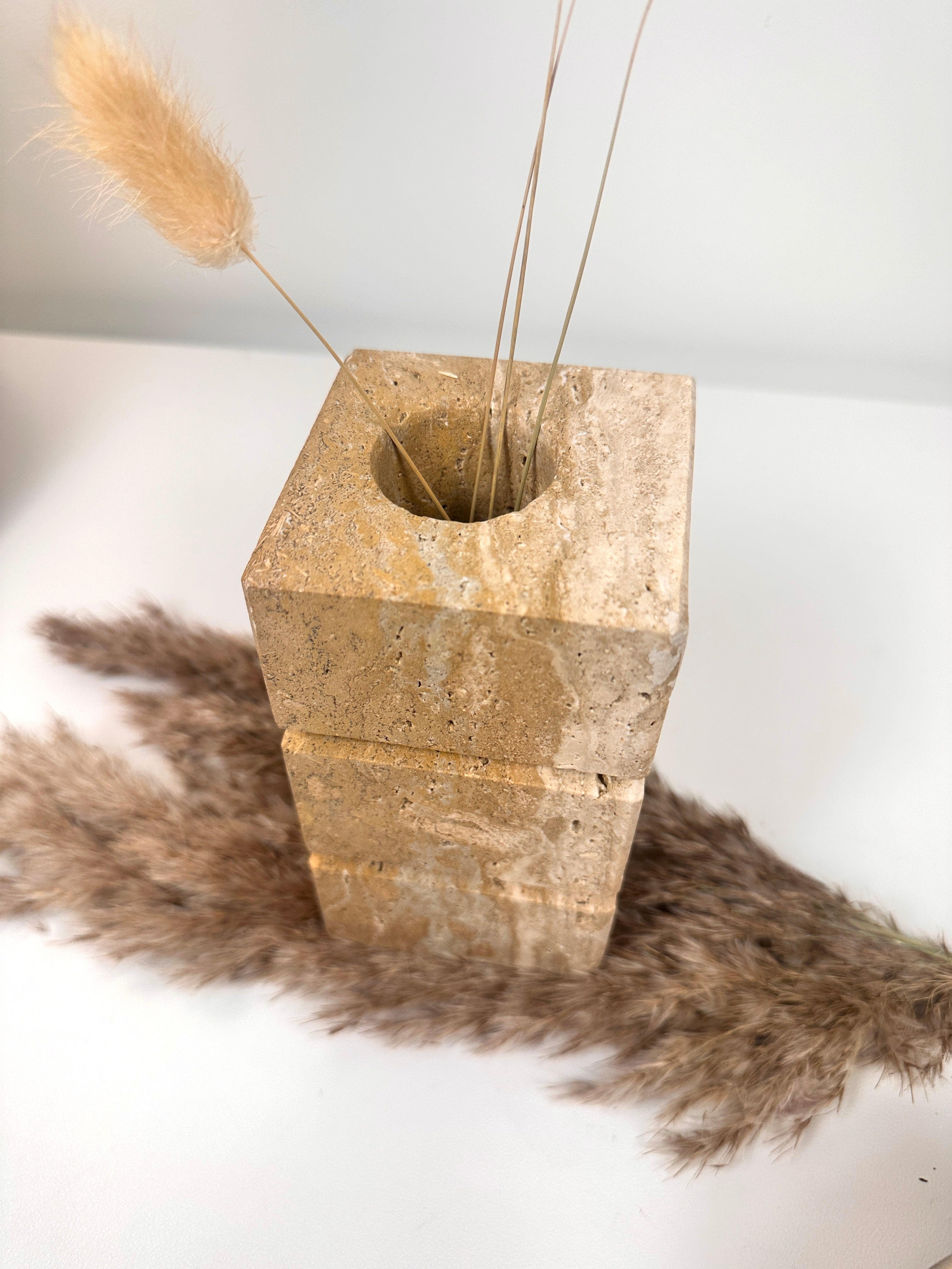 Handcrafted Organic Natural Stone Vase 6“ - Beige & Tan