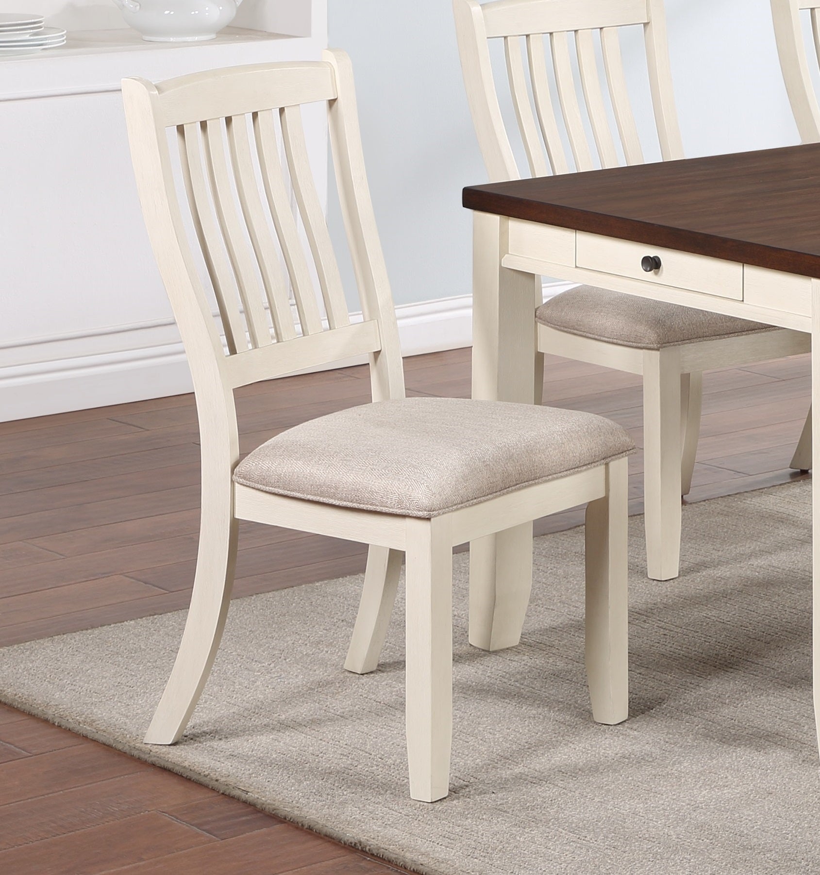 White Classic Dining Chairs Set Rubberwood Beige (Set of 2)