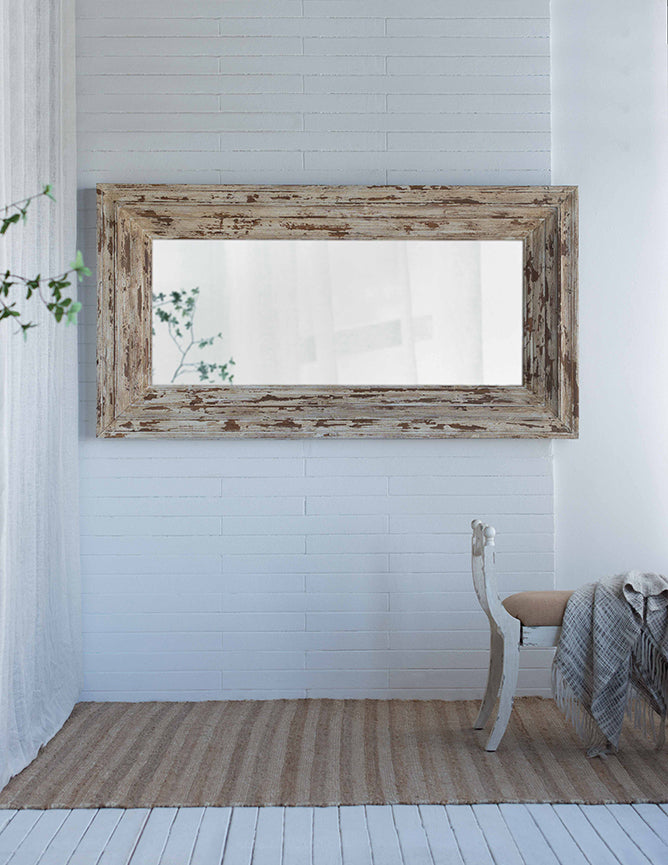 Full Length Rectangle Floor Mirror with Distressed Wood Frame 39x3.5x75"