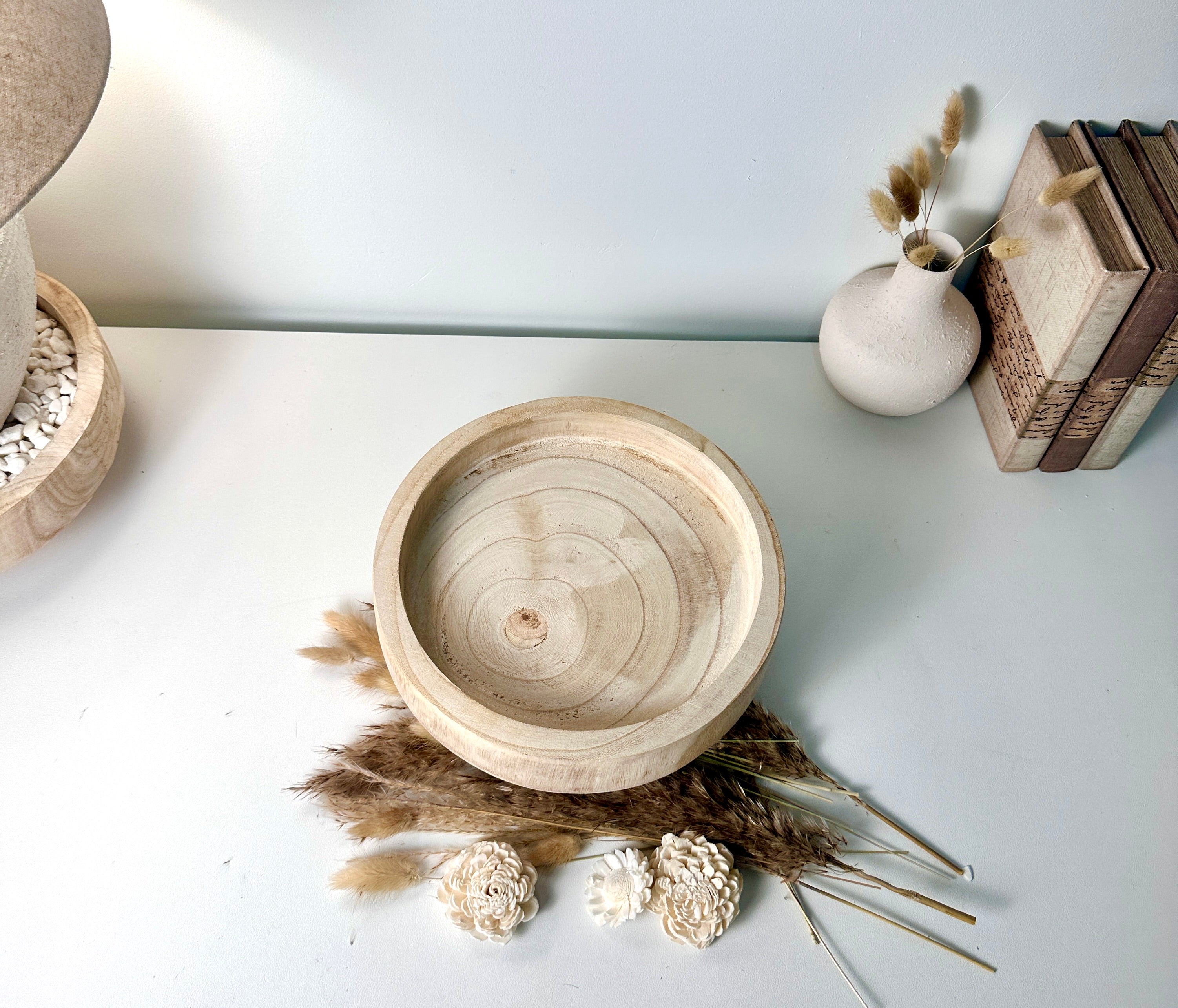 Boho Minimalist Rustic Paulownia Wood Tray 10" long- Beige
