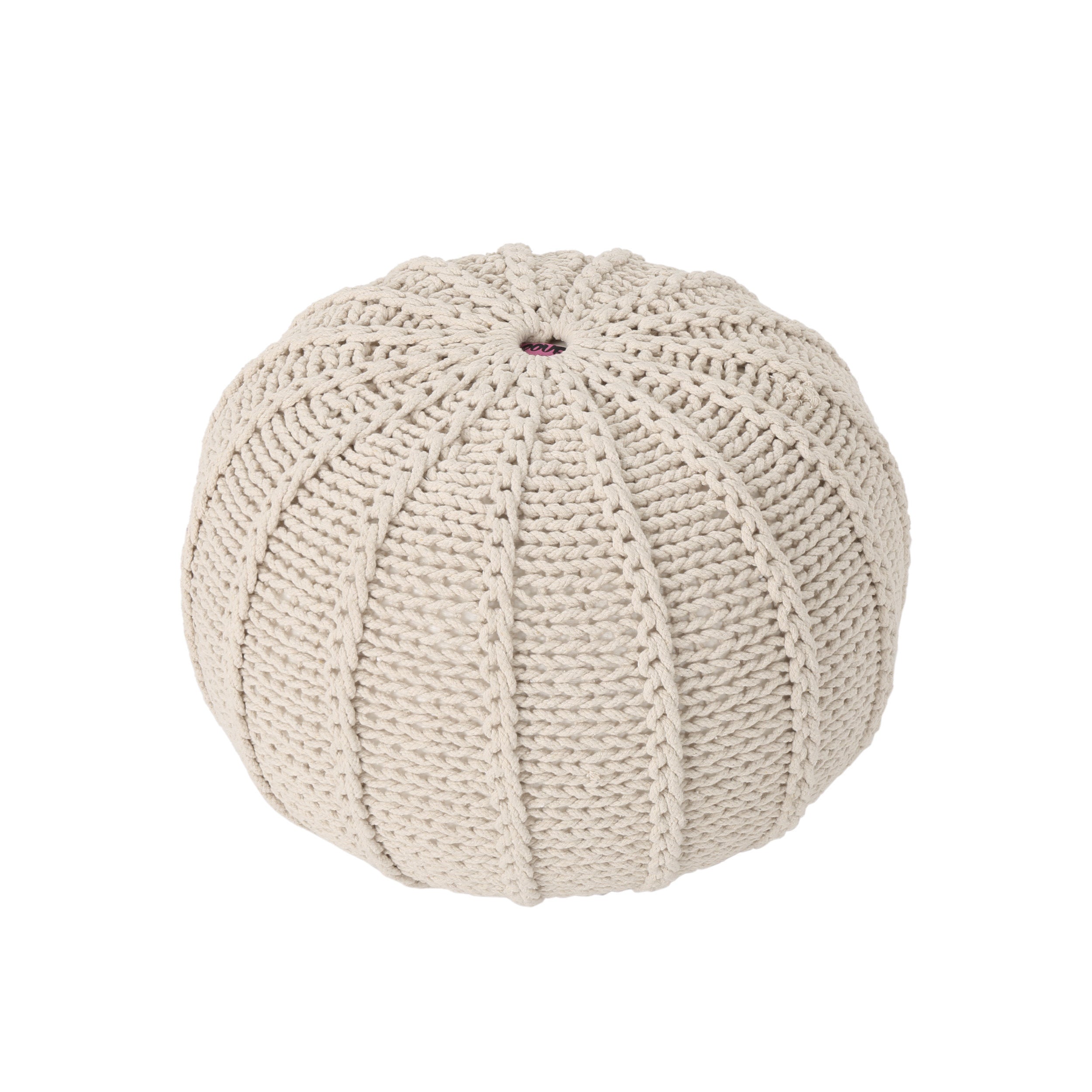 Bordeaux  Knitted Cotton Round Pouf, Beige