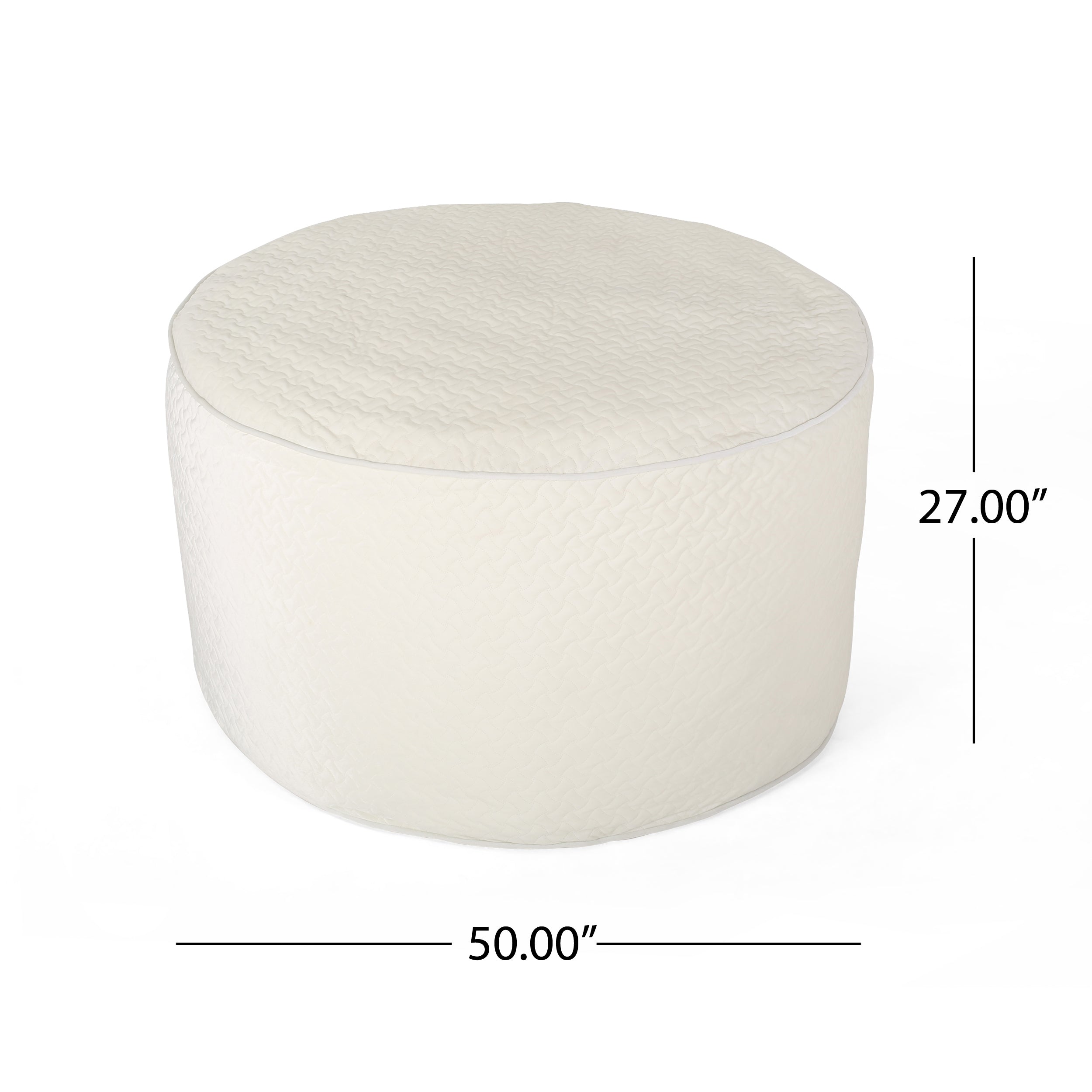 Glam 4 Foot Velvet Quilt Patterned Beanbag - Ivory