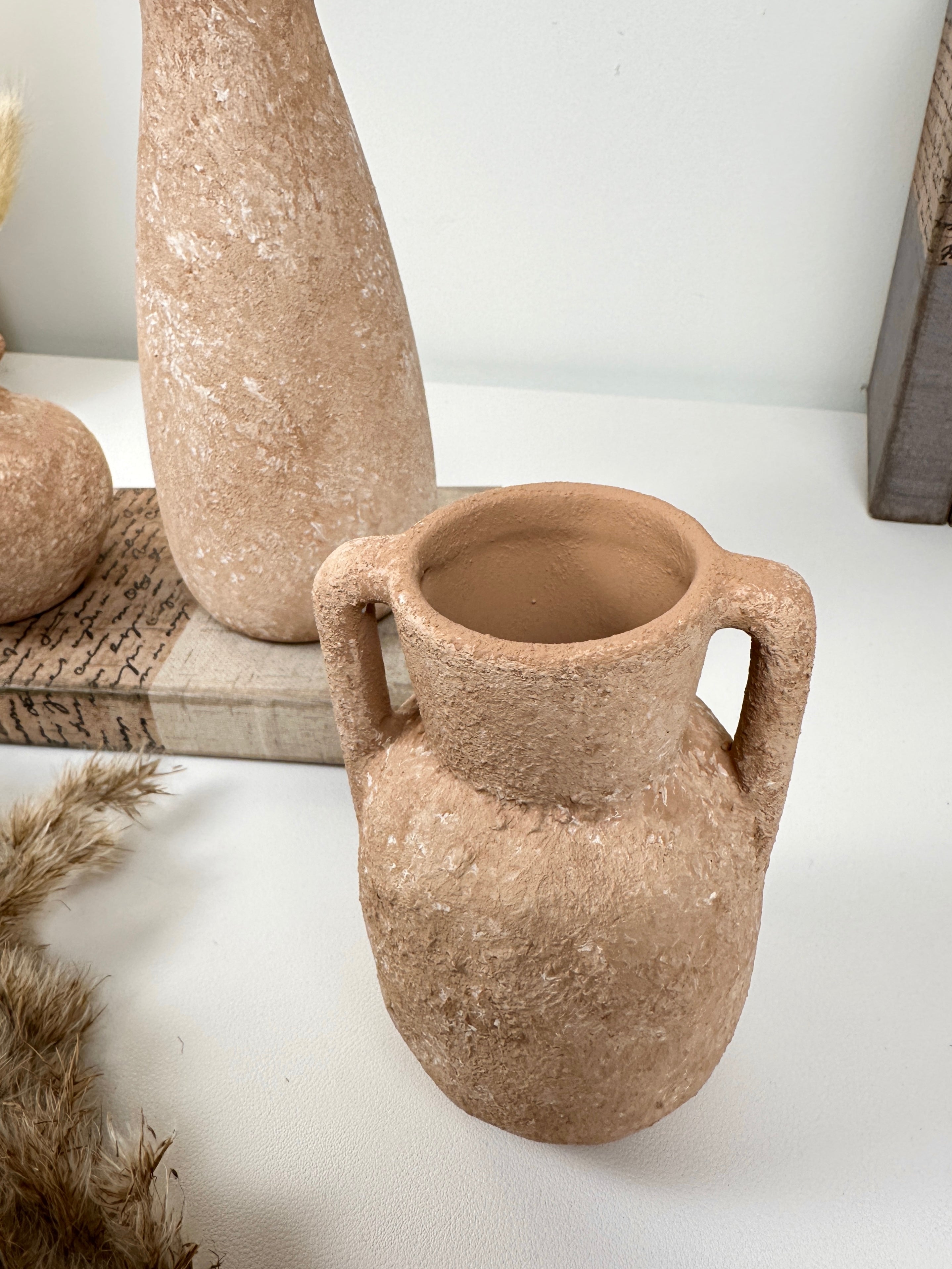 Set of 3 vases ceramic handmade and textured  terracotta color