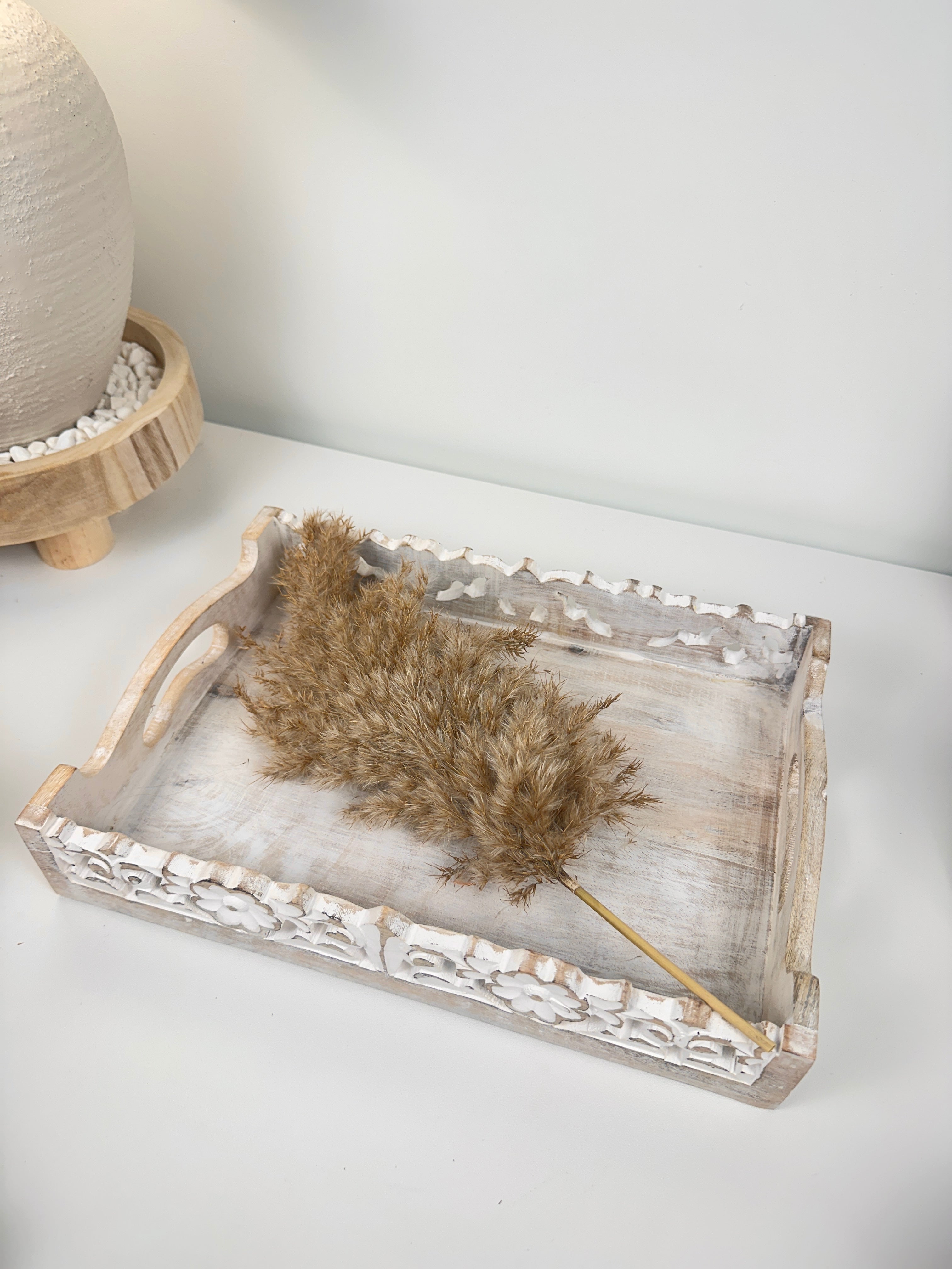 Set of 4 (3 small vases + 1 tray) - Beige and whitewashed