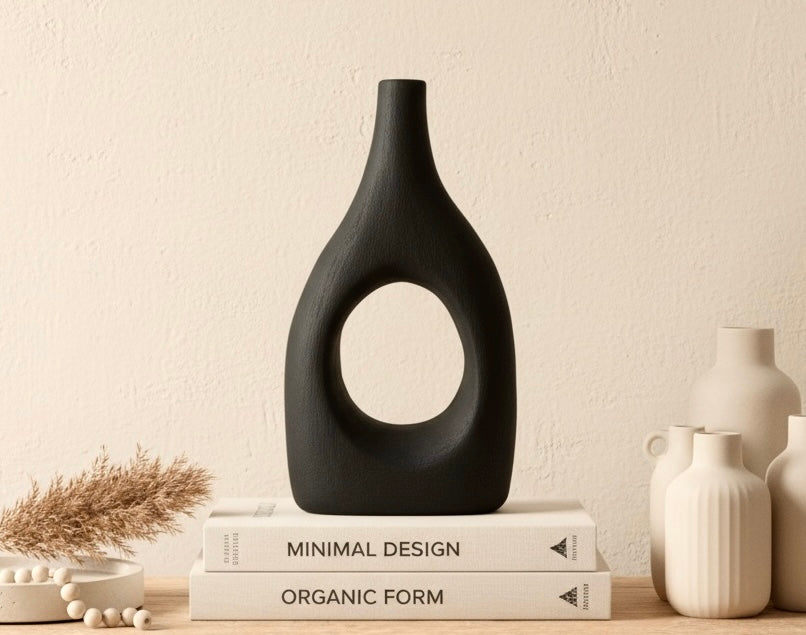 Modern Art Deco Minimalist Metal Vase 18" Black