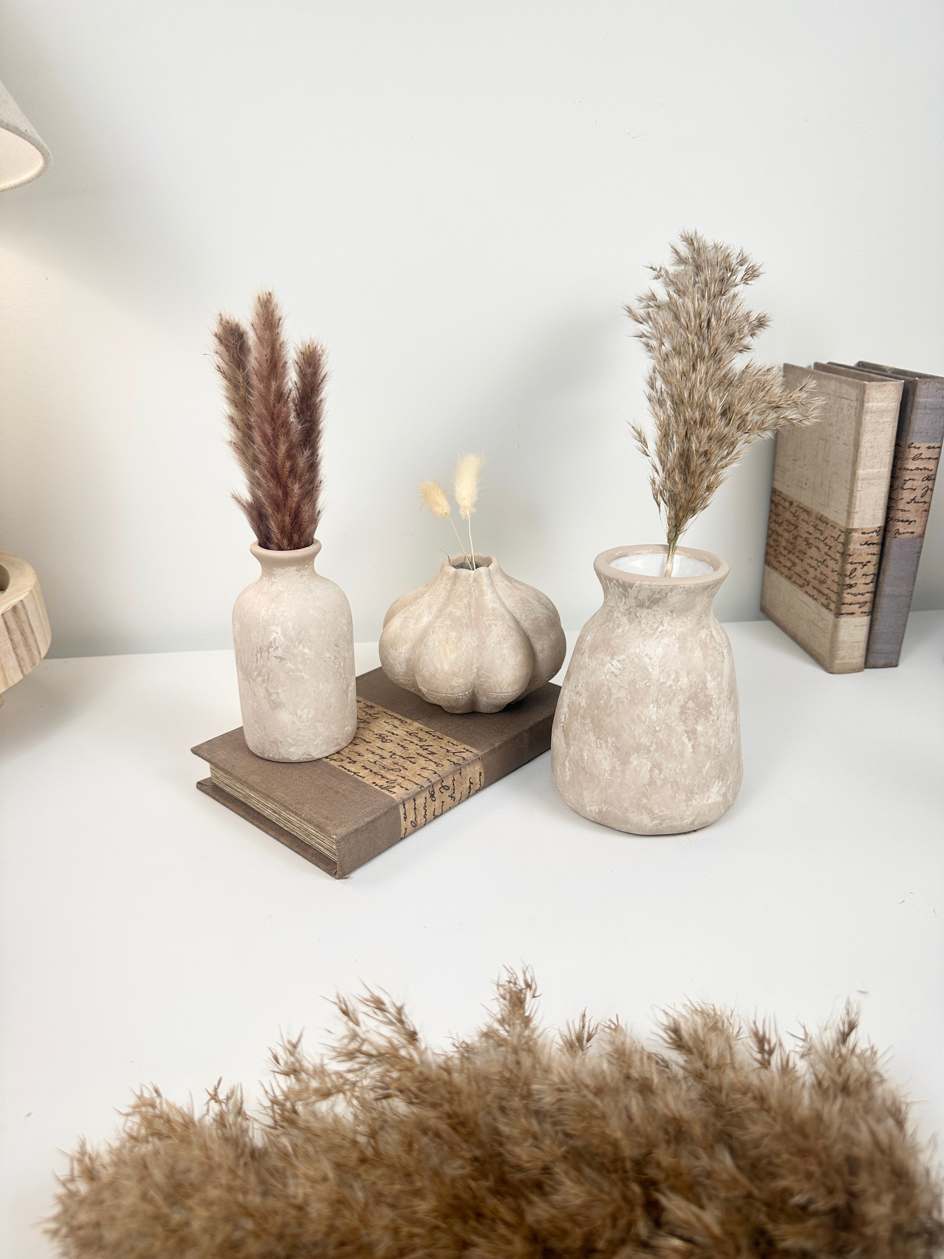 Set of 4 (3 small vases + 1 tray) - Beige and whitewashed