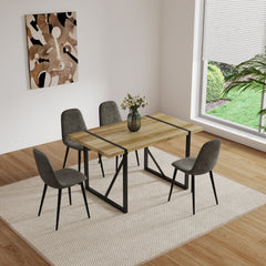 Set of 4 Modern Kitchen Dining Room Chairs, Cushion Seat and Sturdy Black Metal Legs - Gray