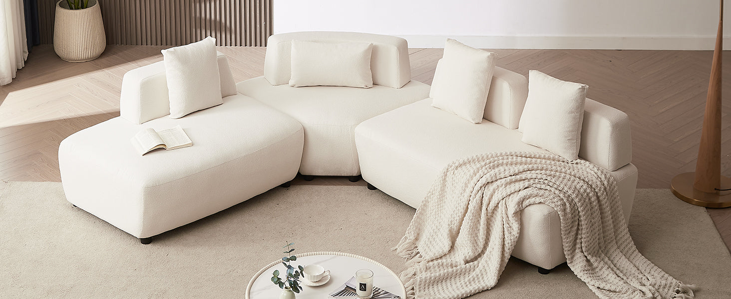 Contemporary 3-piece Sectional Sofa Free Convertible sofa with Four Removable Pillows - Beige