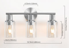 3-Light Vanity Light with Clear Glass Lampshade - Black