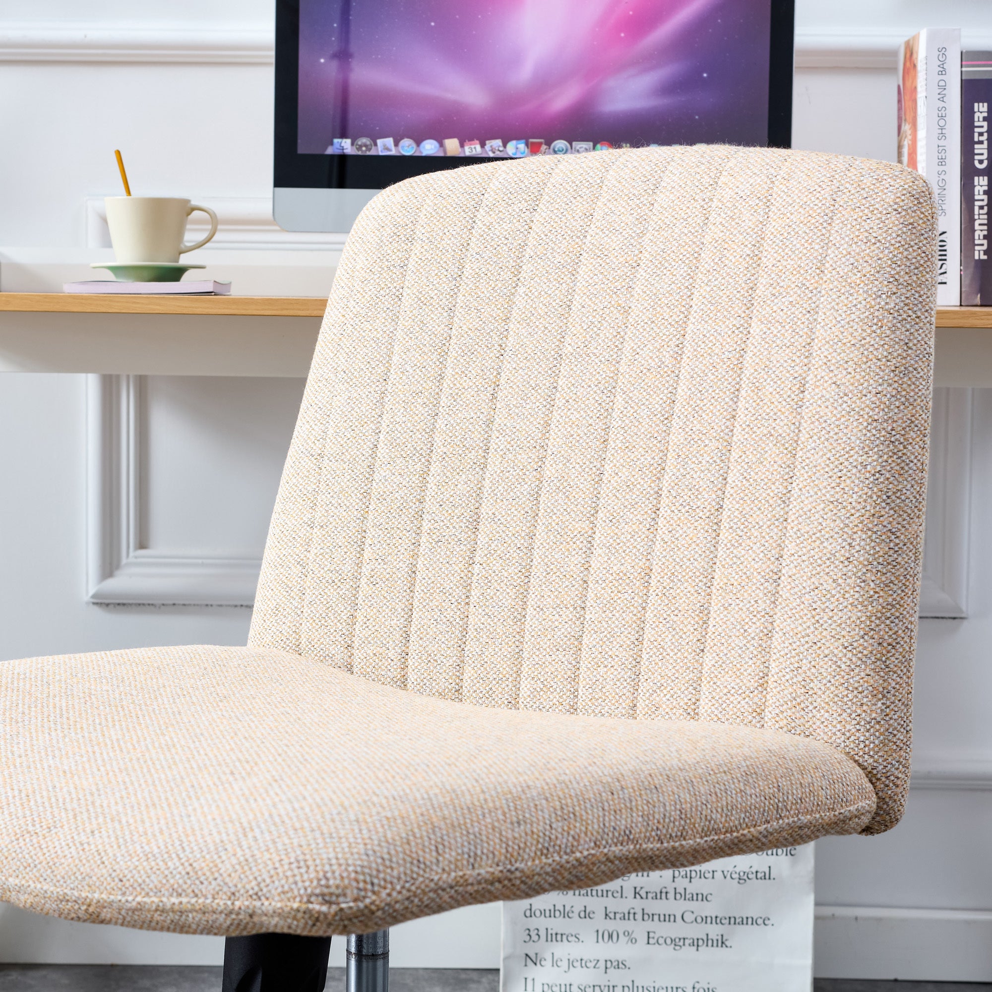 Chair Office Chair Adjustable 360 ° Swivel Cushion Chair - Linen Beige