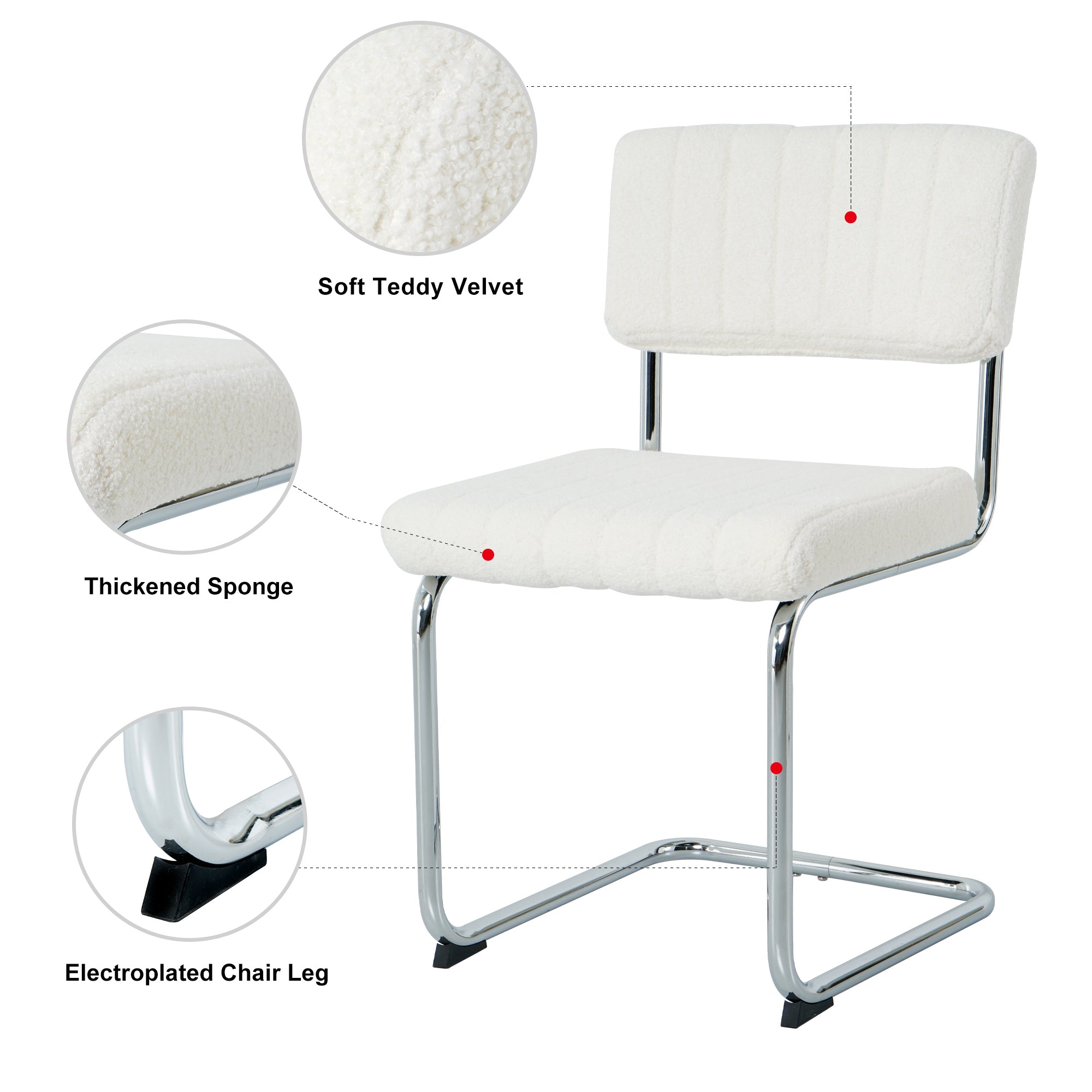 Luxury Dining Chairs with Silver Metal Legs (Set of 4) - White