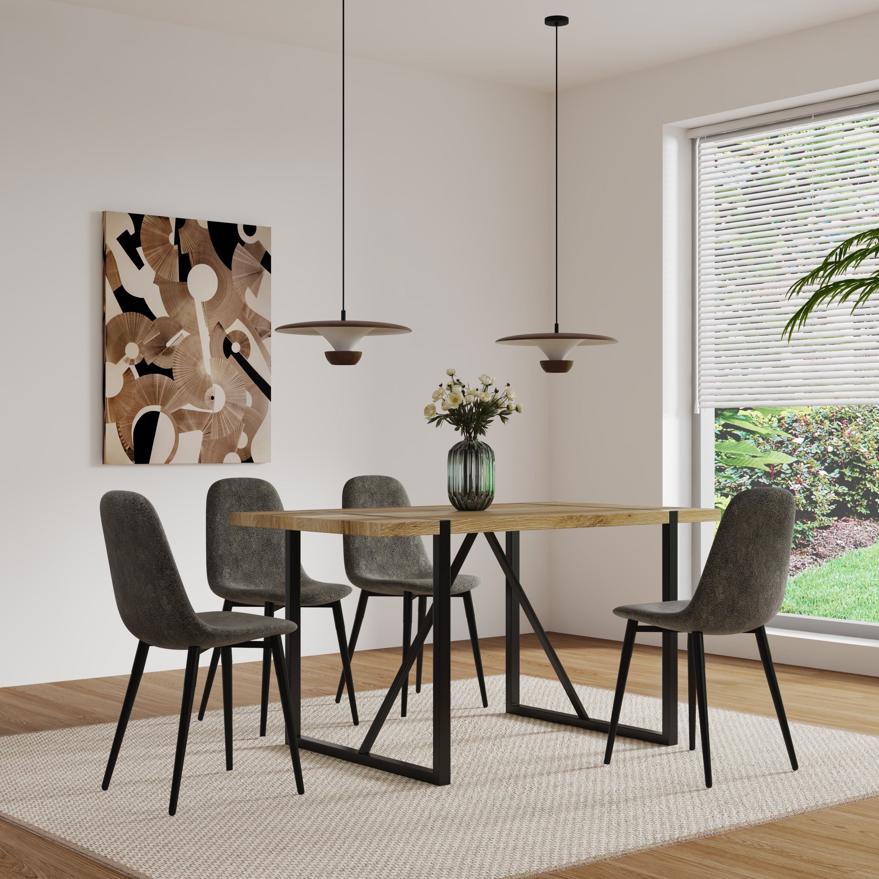 Set of 4 Modern Kitchen Dining Room Chairs, Cushion Seat and Sturdy Black Metal Legs - Gray