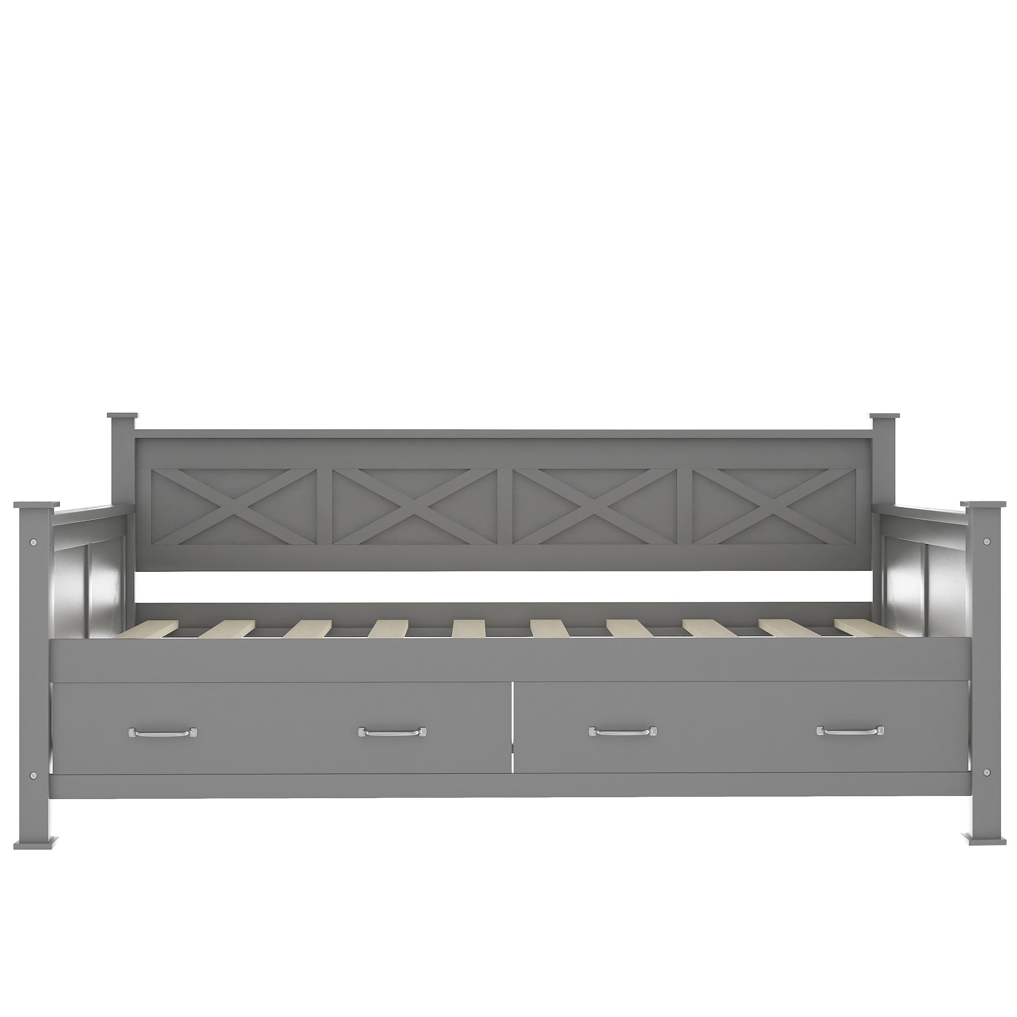 Twin Size Daybed with 2 Large Drawers, X-shaped Frame, Modern and Rustic Casual Style - Grey