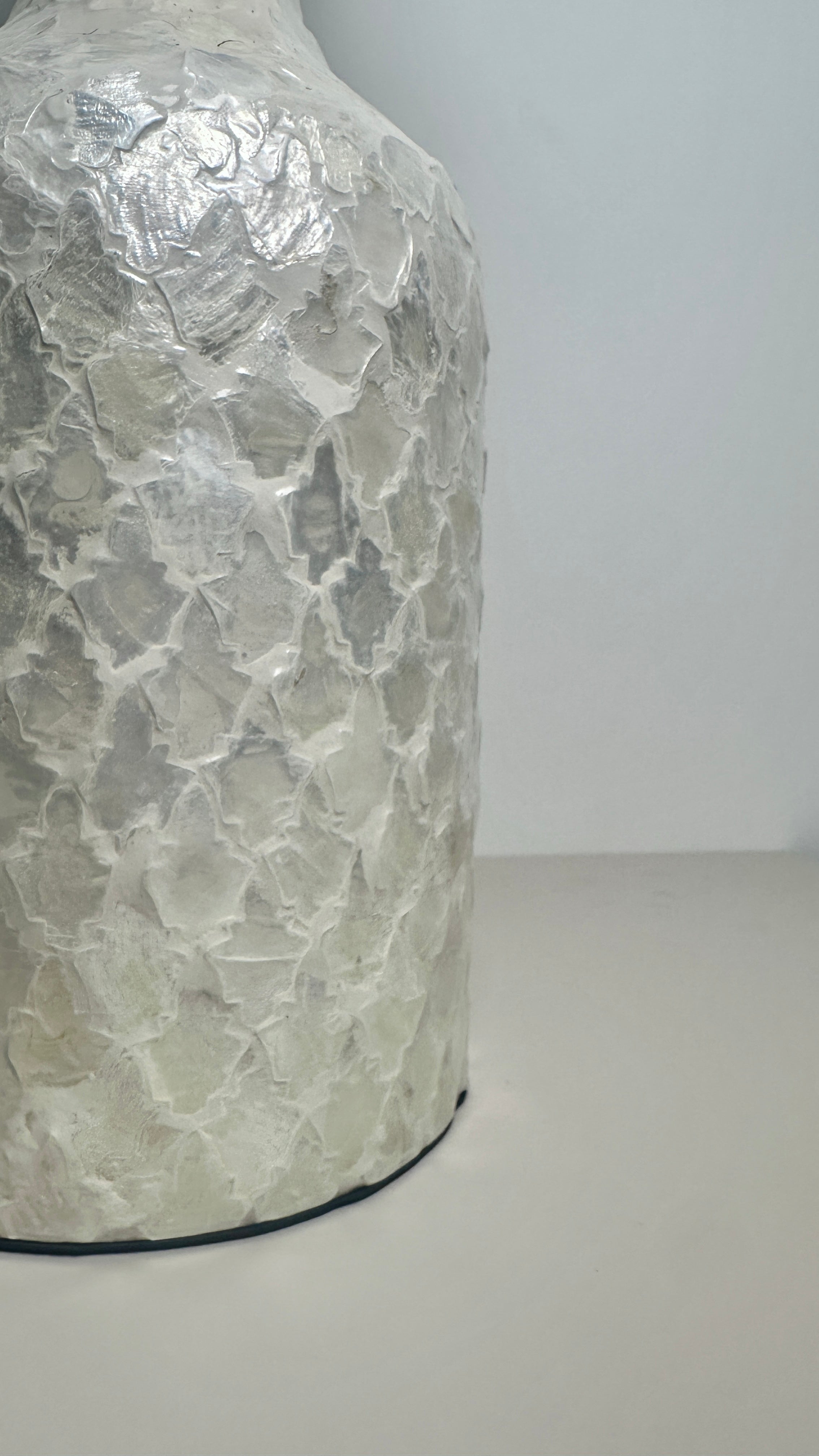 Modern Mosaic Pearl White Decorative Vase, Textured Glass Design, 12.5"