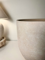 13.5" Minimalist Hand-Painted Planter Pot with Drainage Hole - Cream Ash