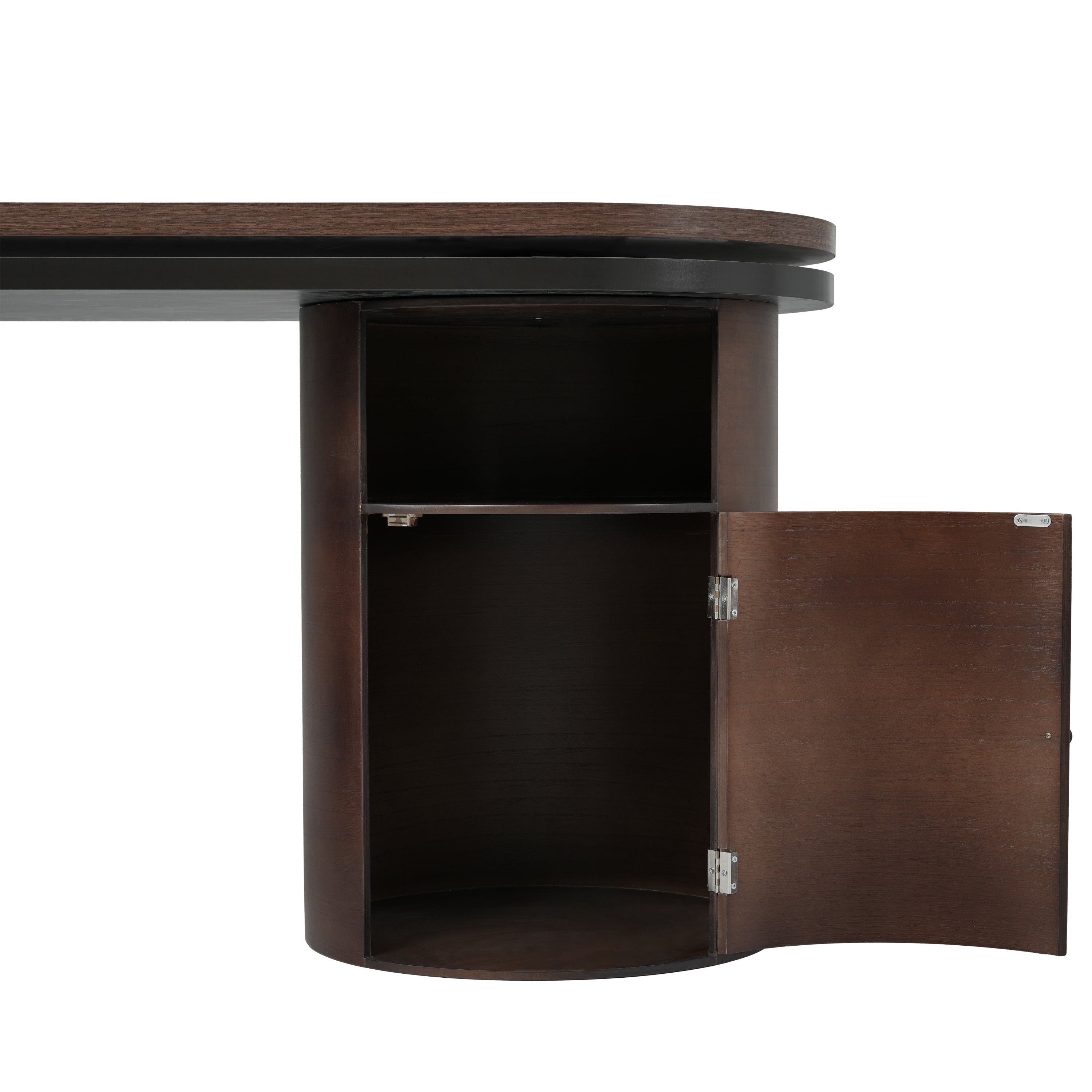Modern L Shaped Desk in Walnut with 1 Cabinet and Open storage, 360° Wood Rotating Desk 56.92"  - Walnut
