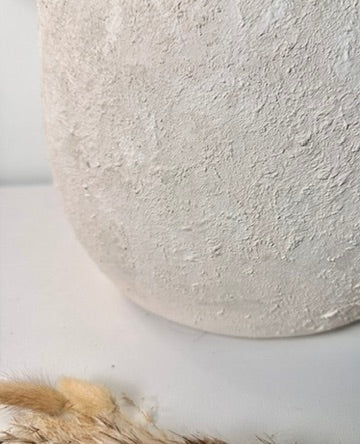 Minimalist Hand-Painted & Textured Planter Pot 12.5" tall with drainage hole one time creation - Cream Linen wash