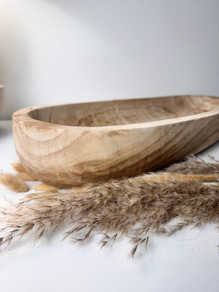 Rustic farmhouse style decorative paulownia tray 16.5” long - Beige