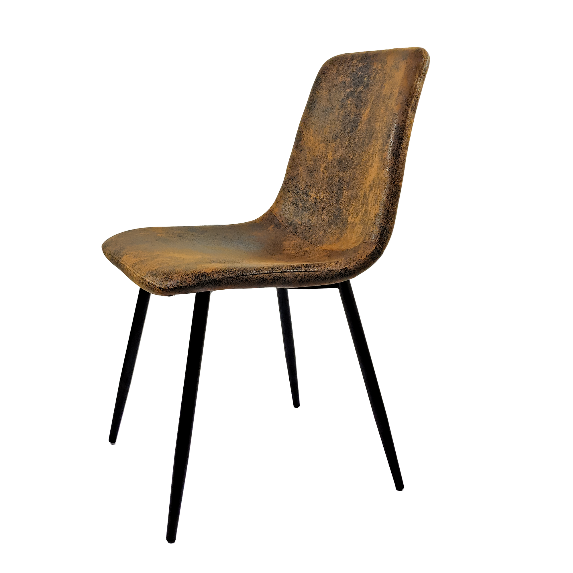 Set of 4 Modern Kitchen Dining Room Chairs, Cushion Seat and Sturdy Black Metal Legs - Brown