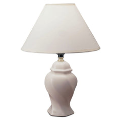 13' Tall Ceramic Table Lamp, Urn-Shaped with Ivory finish, Linen Shade
